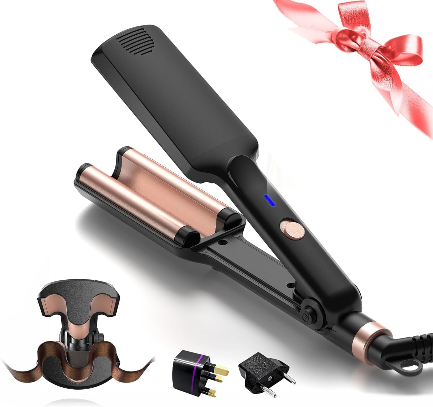 Crimper Hair Tool, Mini Hair Crimper for Women Heating up 390°F, Waver Curling Iron with Europe UK Adapter Plug, Double Voltage Crimping Iron for All Style (9.5 Inch/1.5 Inch)