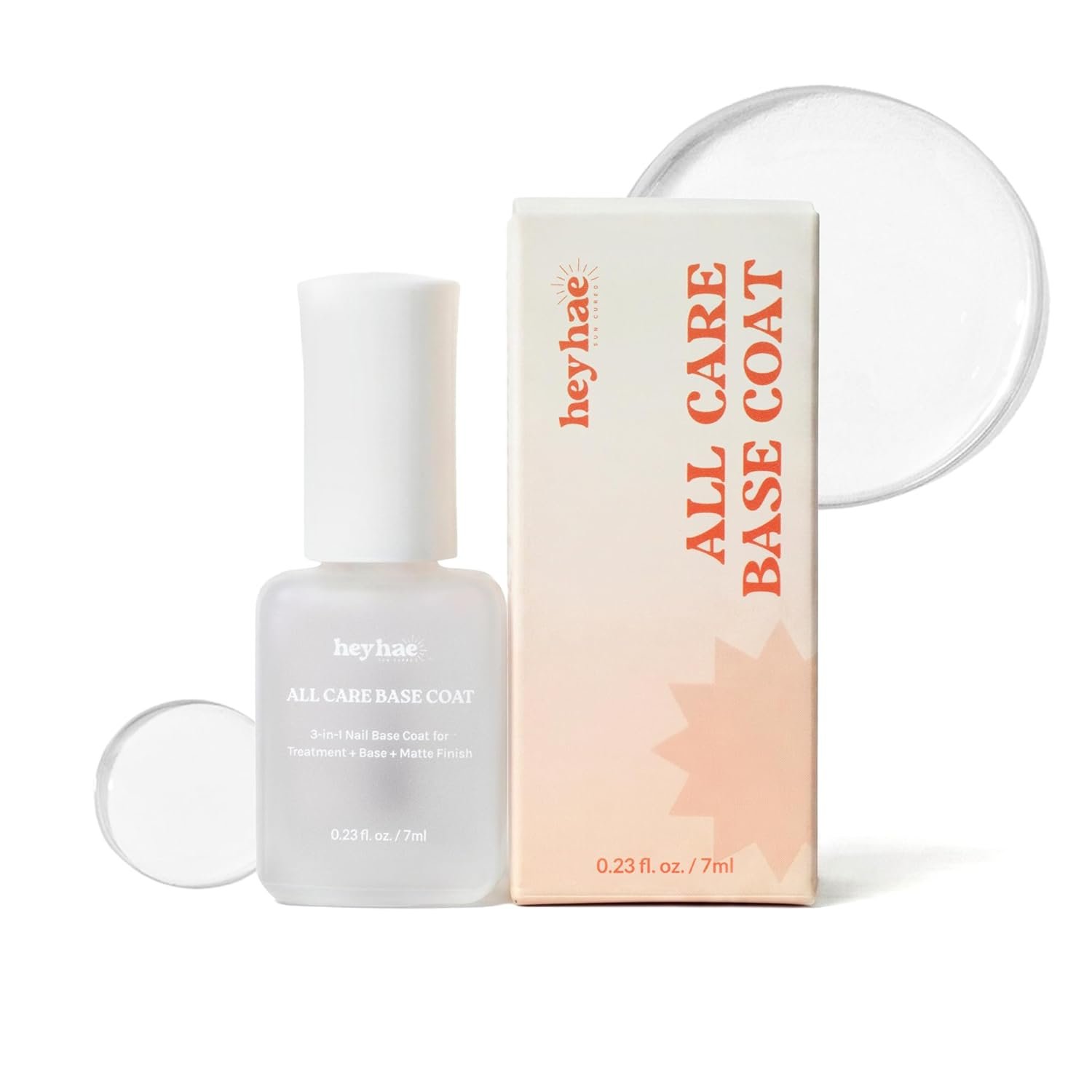 heyhae All Care Base Coat | 3-in-1 Nail Treatment Strengthener Matte Finish | Gentle Vegan Formula Everyday Protection – 0.23 fl oz (7ml)