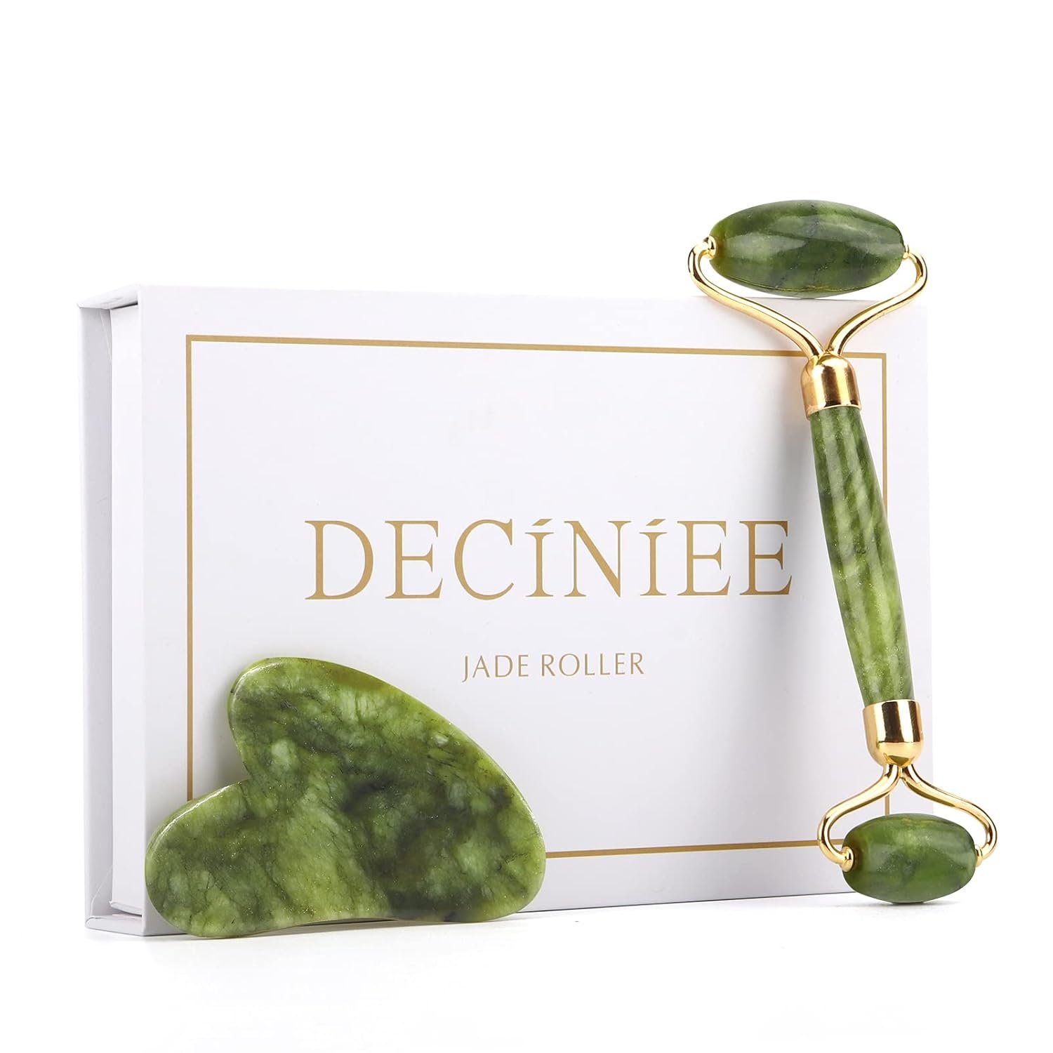 Deciniee Jade Roller and Gua Sha Set – Beauty Face Massager & Guasha Tool for Eye, Neck, Body – 2 in 1 Skin Care Massage Tools, Muscle Releaxing and Relieve Wrinkles