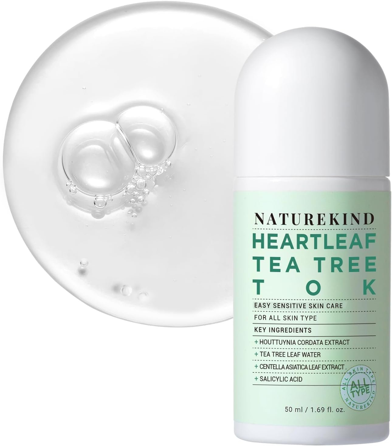 NATUREKIND Heartleaf Tea Tree Tok, Acne Treatment, Soothing Toner Serum, Centella Asiatica, Korean Facial Skincare for Pore Control, Calming, Nourishing. 50ml, 1.69 fl. oz.