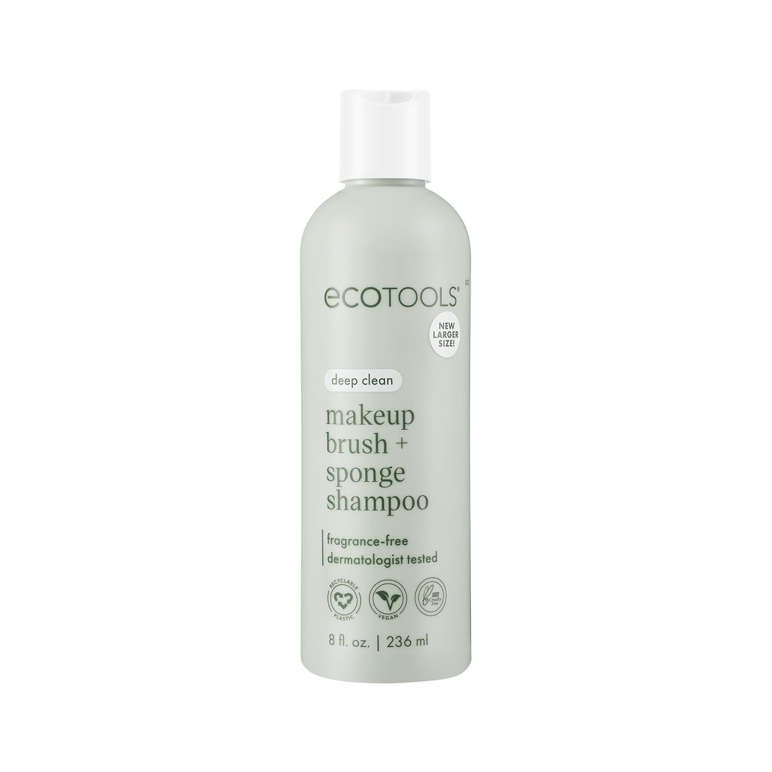 EcoTools Makeup Brush + Sponge Shampoo, Remove Makeup & Impurities From Tools, Sponges, & Puffs, Fragrance-Free Brush Cleanser, No Harsh Chemicals, Vegan, & Cruelty-Free, 8 fl. oz./236 ml. Bottle