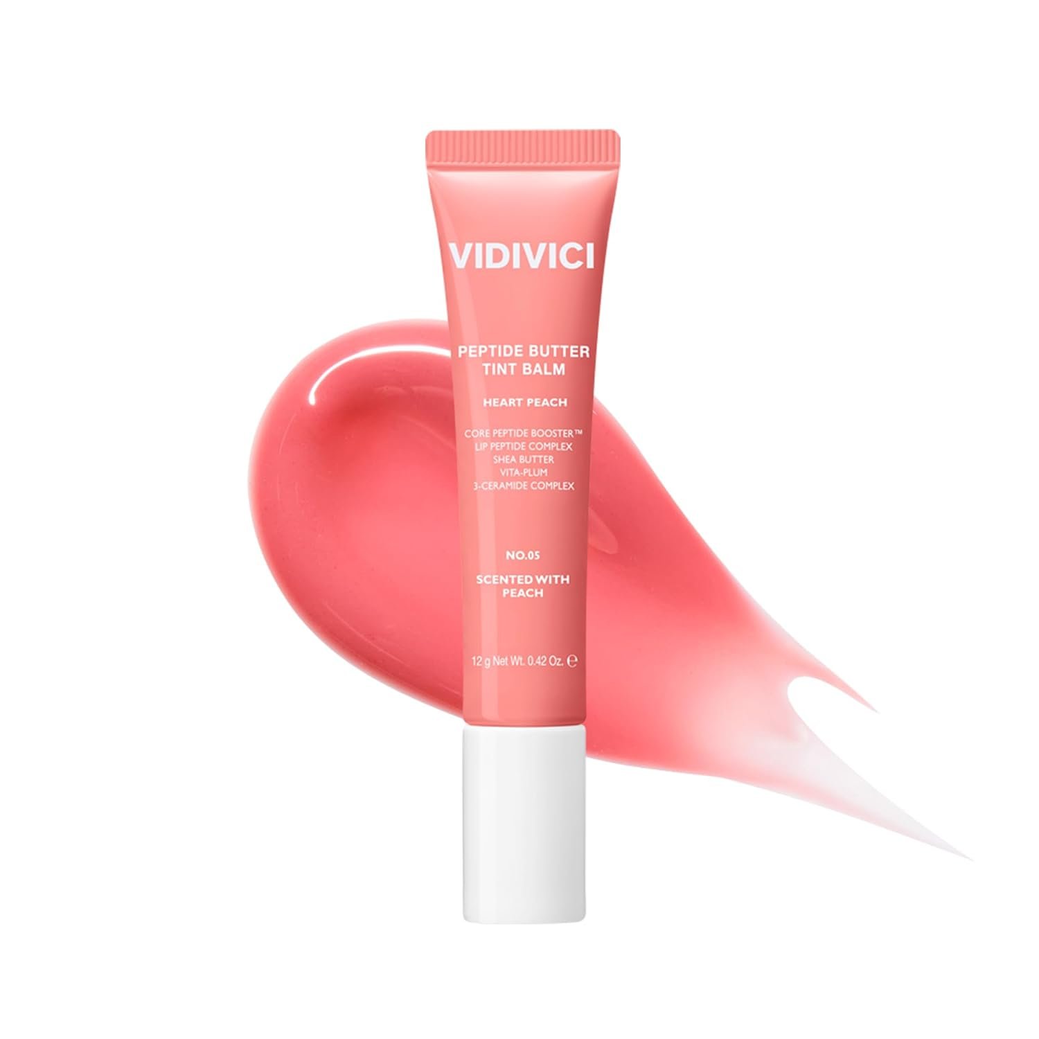 VIDIVICI Peptide Butter Tint Balm | 10 Color Variants, Korean Moisturizing Lip Tint with Melting Peptide Complex™ & Sheer Tinted Glow – 05 HEART PEACH (12g, 0.42Oz)
