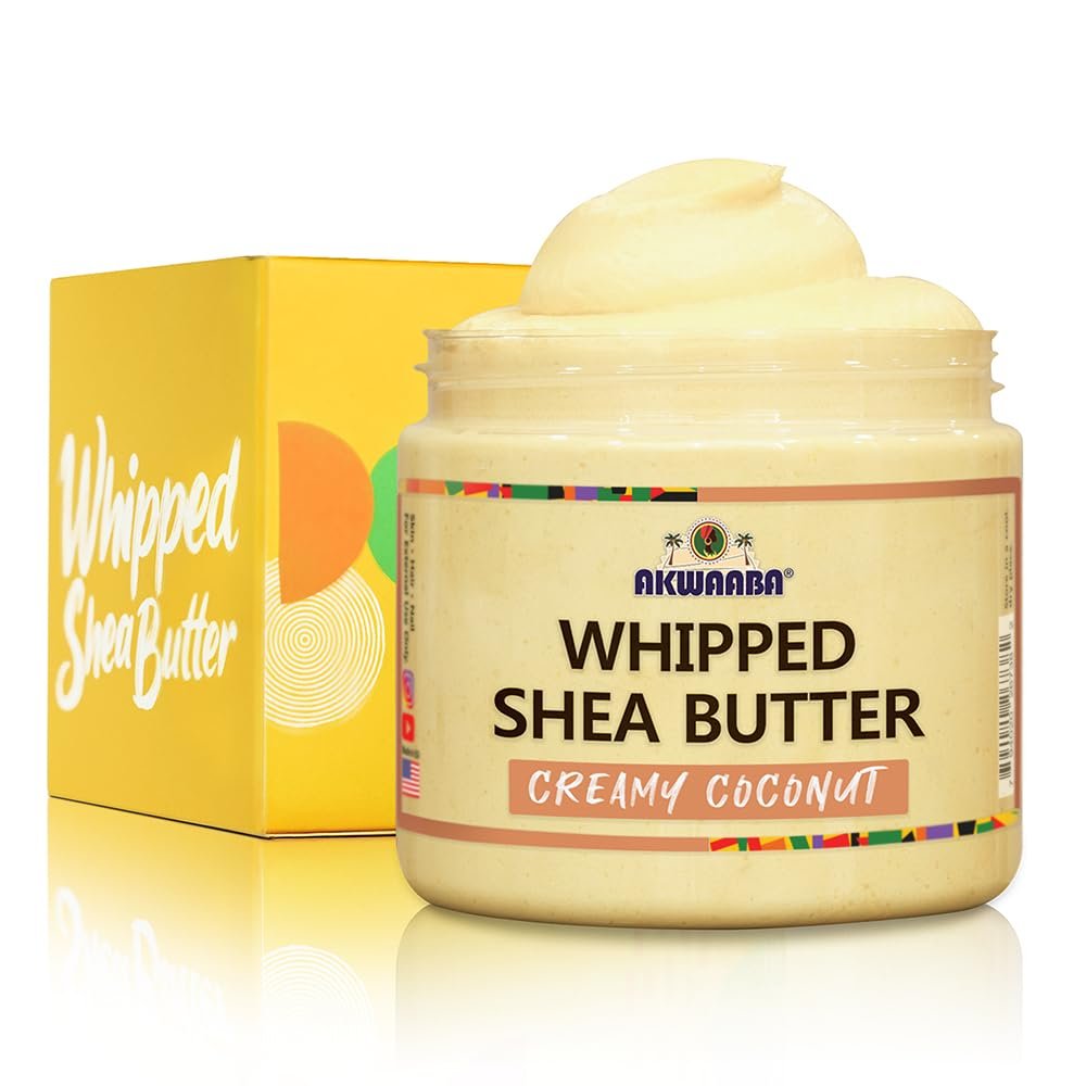 AKWAABA Whipped Shea Butter (Creamy Coconut) – Nourishes & Moisturizes | Made with Shea Butter | No Dyes & Parabens | 12 oz / 340 g