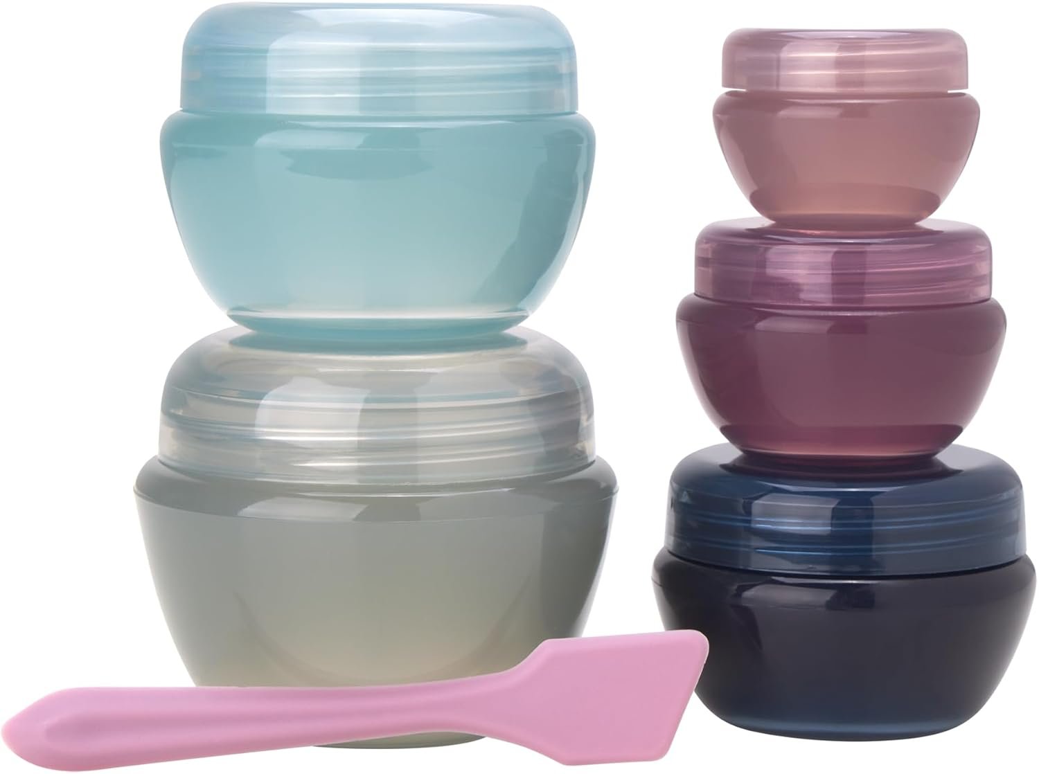 Bliss Travel Containers – 5 Pack Leak Proof Tapered Jar Set with Lid and Spatula – Small Travel Size Containers for Creams Lotions Skincare, Size Onesize, Multi