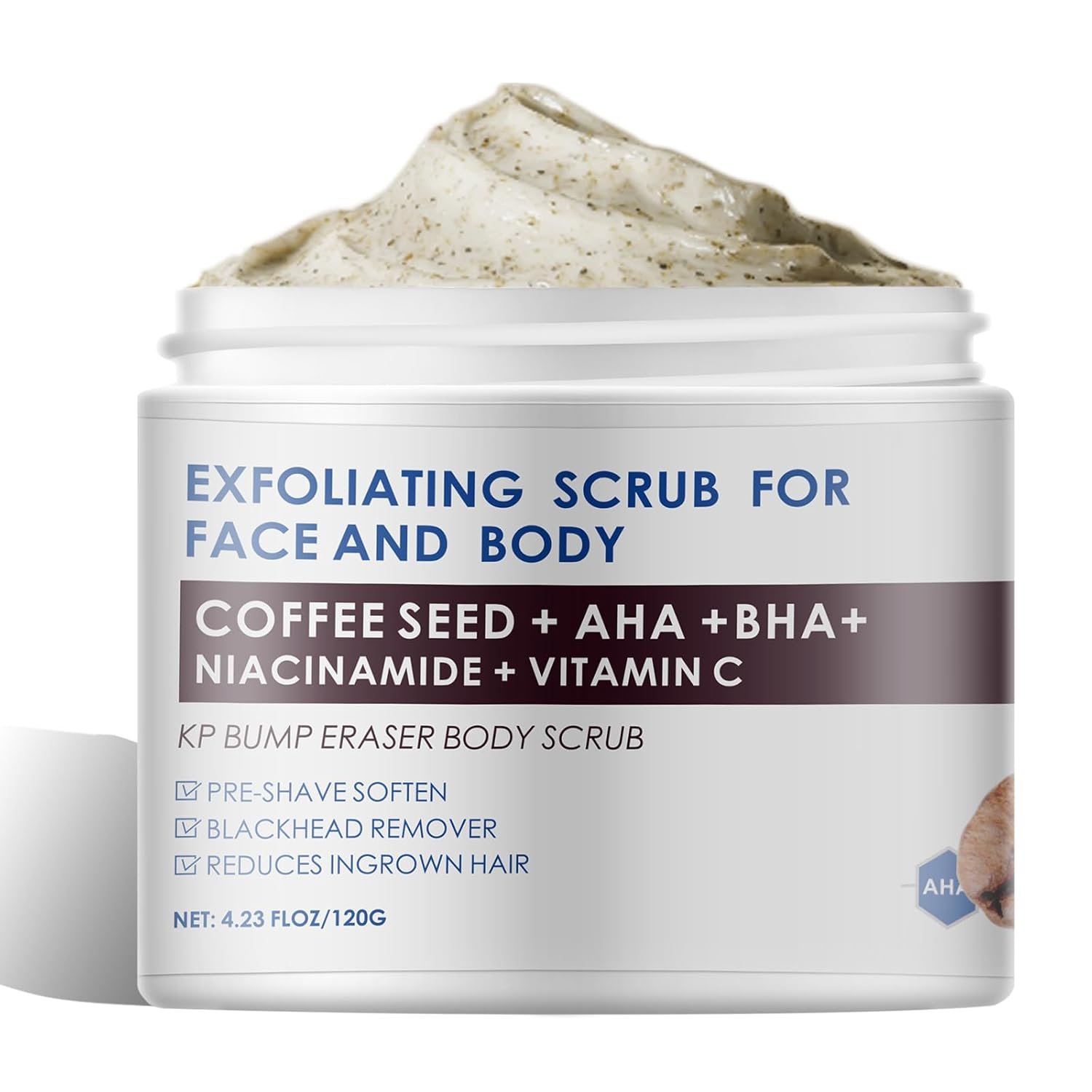 Coffee Facial Exfoliating Scrub, Face Exfoliator Scrub with AHA, BHA, Niacinamide, VC, Gentle Blackhead Remover & Body Smoothing Treatment for Face & Body, 4.23 fl.oz/120g