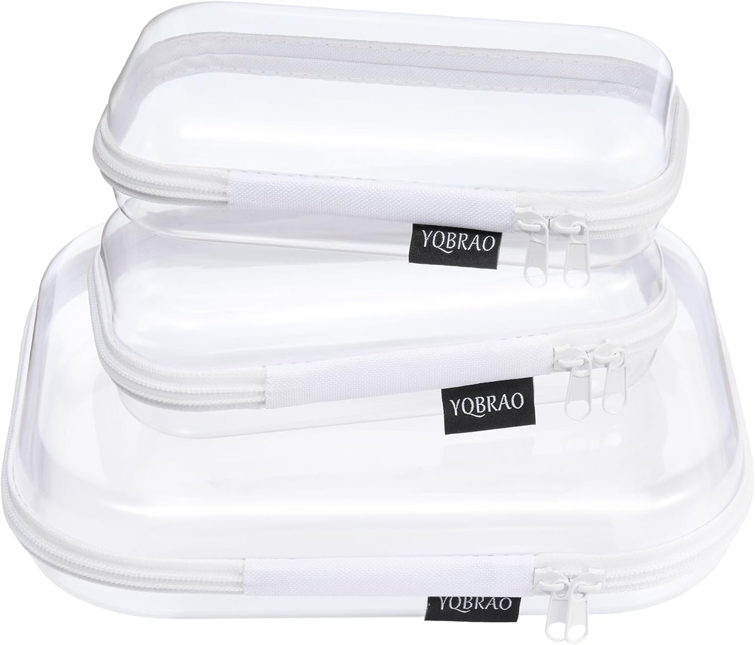 YQBRAO 3 Pack Clear Hard Shell Zipper Case,Rigid Protection Diaper Bag Organizer Pouches, TSA Approved Toiletry Bag with YKK Zippers for Cosmetics, Toys & Electronics