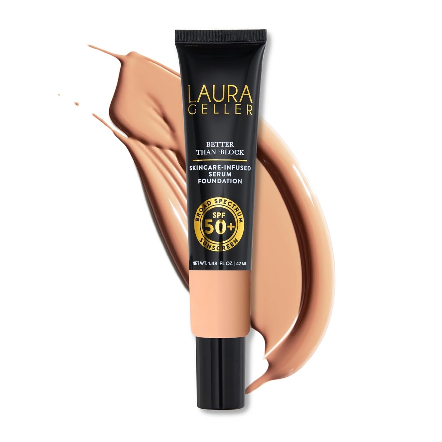LAURA GELLER NEW YORK Better Than ‘Block Skincare-Infused Serum Foundation SPF 50+ for Mature Women –02 Light, Buildable Coverage – Niacinamide, Vitamins B5 & E – Lightweight, Radiant Finish