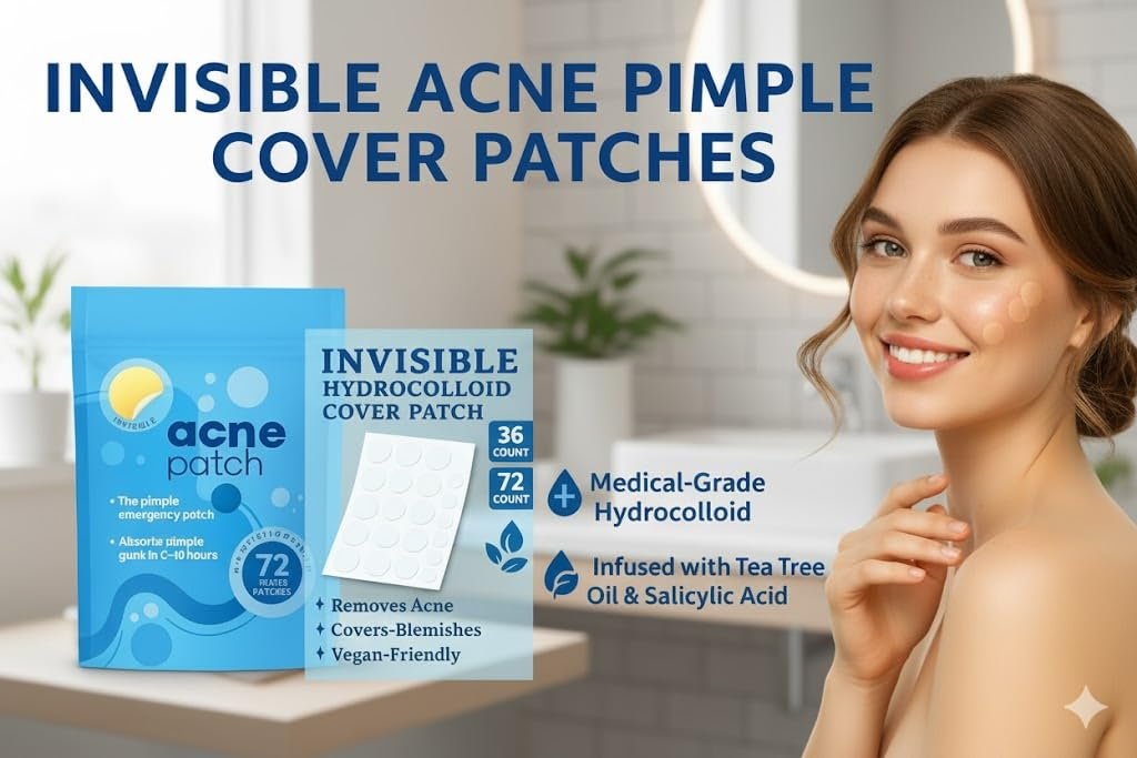 Invisible Acne Pimple Patches with Hydrocolloid and Oil for Zits & Blemishes Vegan Friendly 36 Patches One sheet includes 24 small (8mm) and 12 medium (12mm)