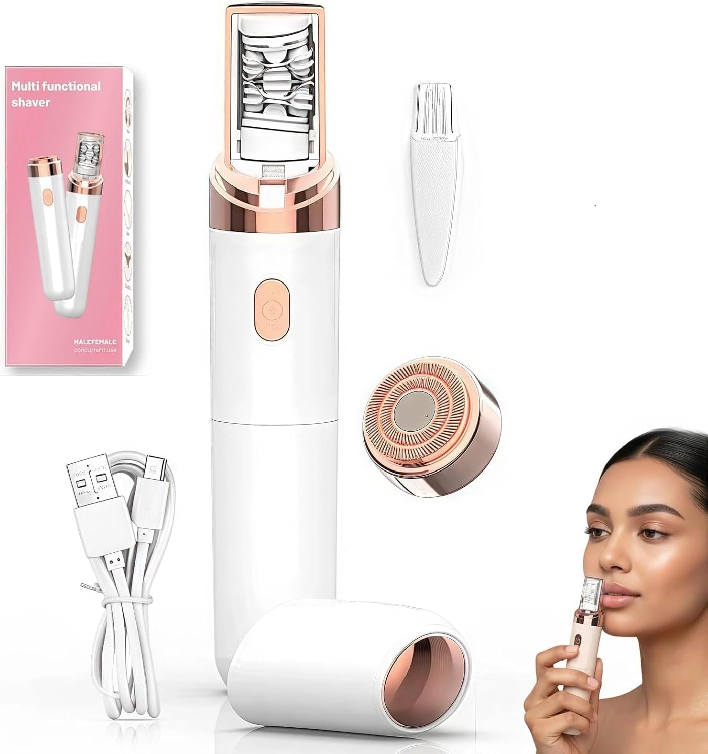 Pro 3.0 Women Face Epilator – Pluxyepli 2-in-1 Gentle Root Removal for Coarse & Fine Hair,2026 New Upgrades Rechargeable Shaver Electric Depiladora for Face/Legs/Bikini Smooth Skin (White)