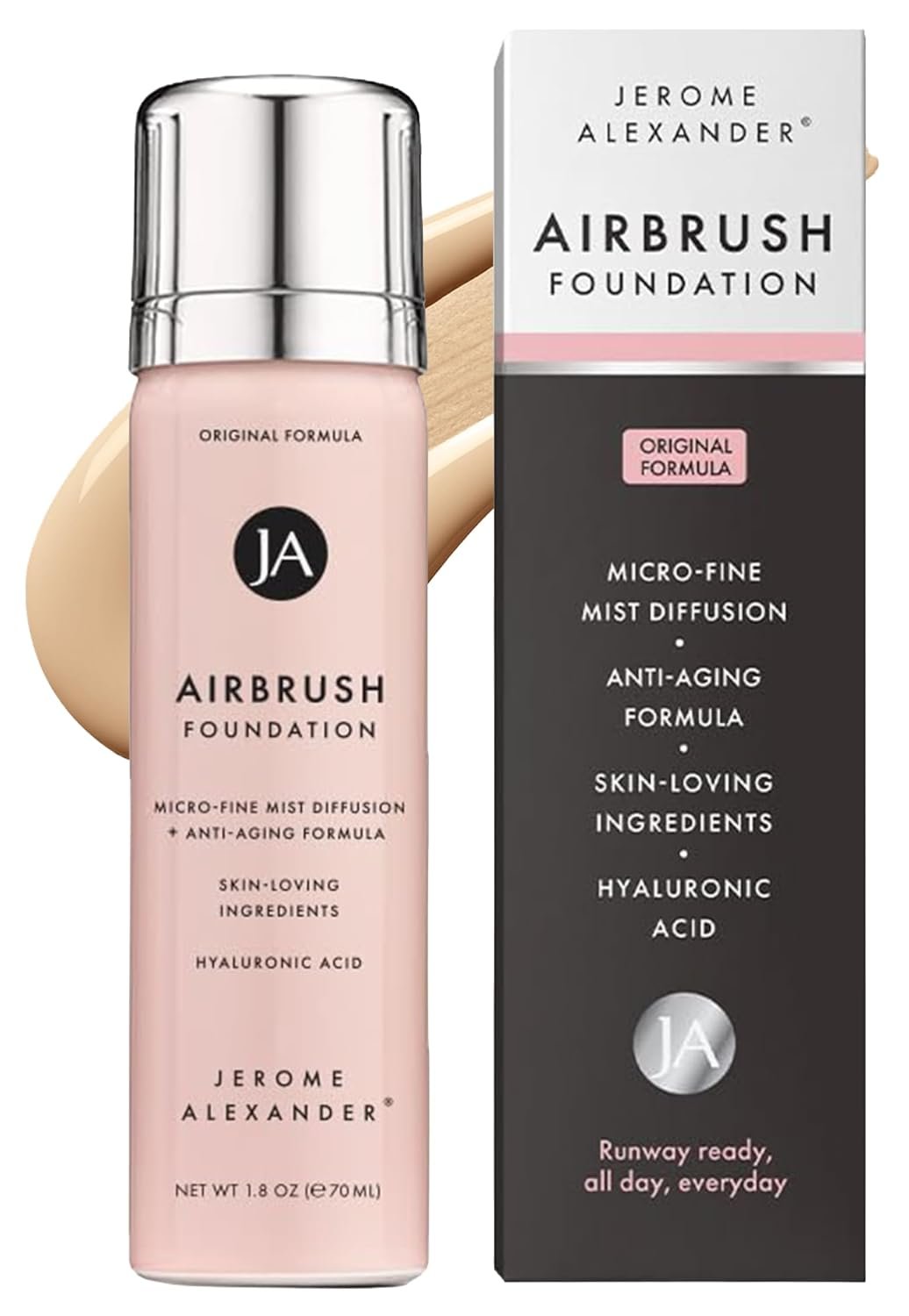 Jerome Alexander MagicMinerals AirBrush Foundation – Long Lasting Full Coverage Foundation Makeup with Anti Aging – Sweat‑Resistant Breathable Microfine Mist for Natural Finish – Light Medium