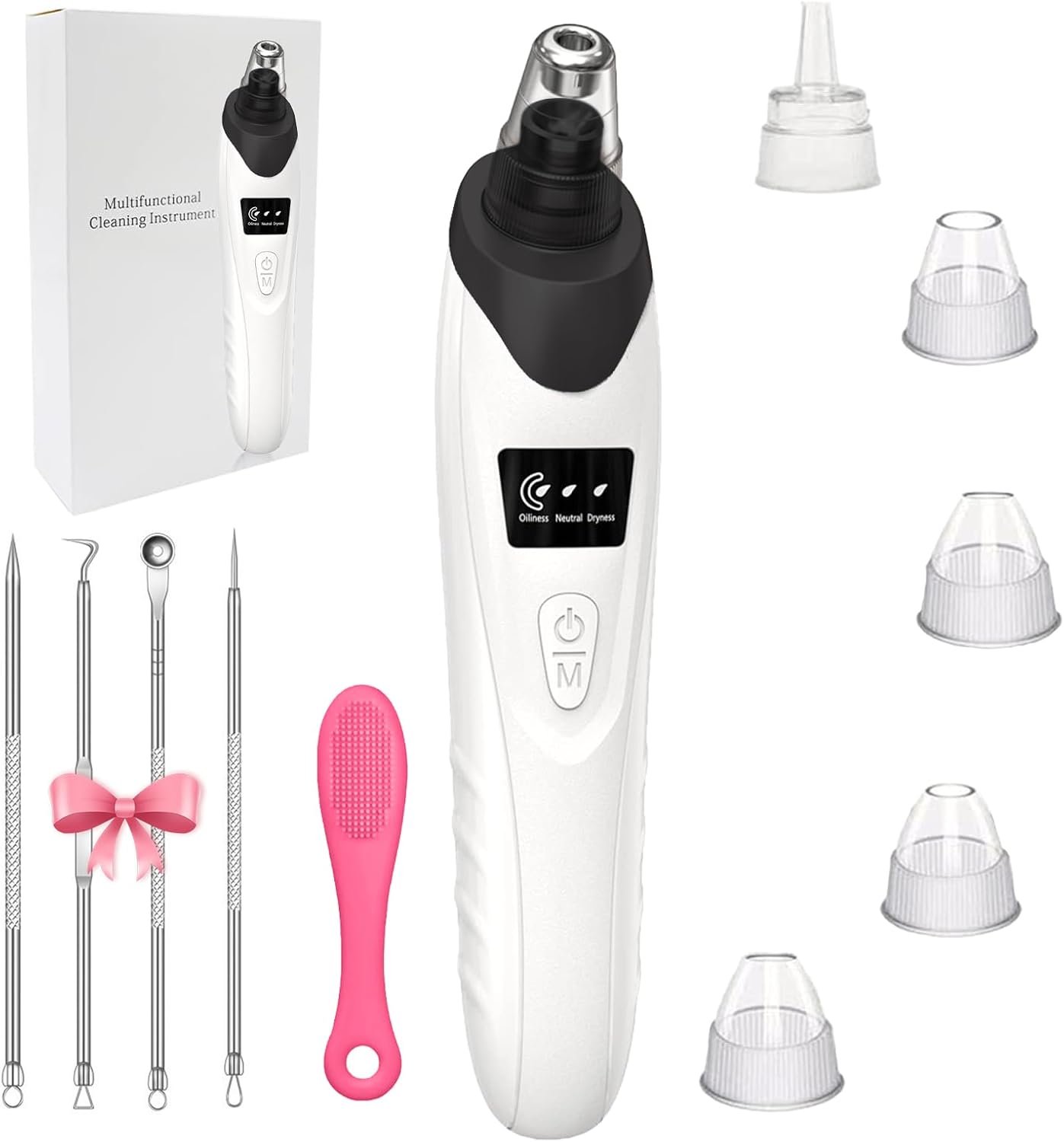 Blackhead Remover Pore Vacuum,with Nose Brush & Blackhead Needle Set, 3 Adjustable Suction Levels 5 Suction Power,5 Probes USB Rechargeable Pore Cleaner for Facial Deep Cleansing (Black)