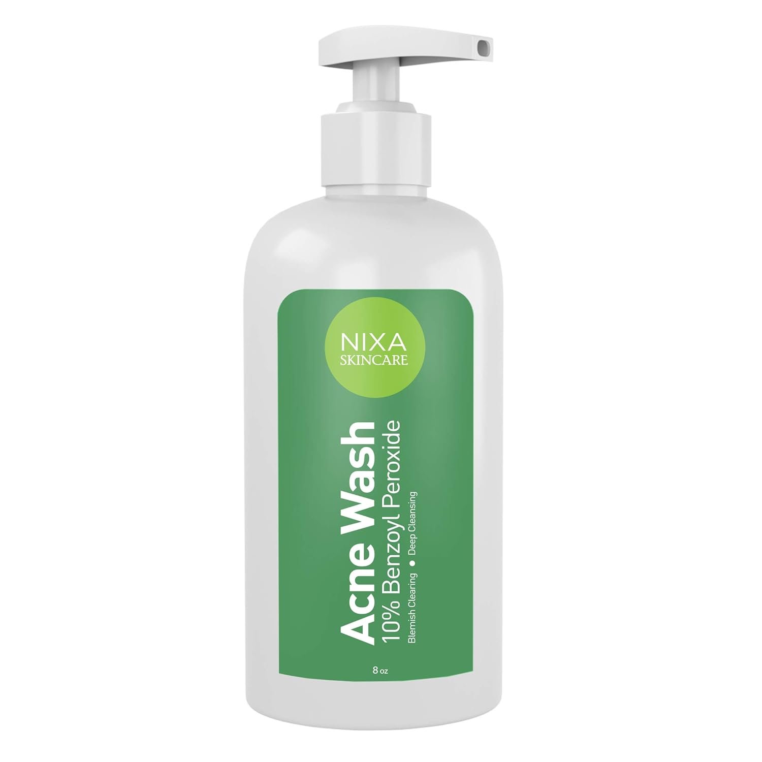 NIXA Skincare 10% Benzoyl Peroxide Wash – Acne Treatment, Face and Body Cleanser for Teens and Adults – Unclog Pores, Reduce Sebum, Works on Contact – Non-Irritating Non-Oily Cleansing Formula – 8oz.