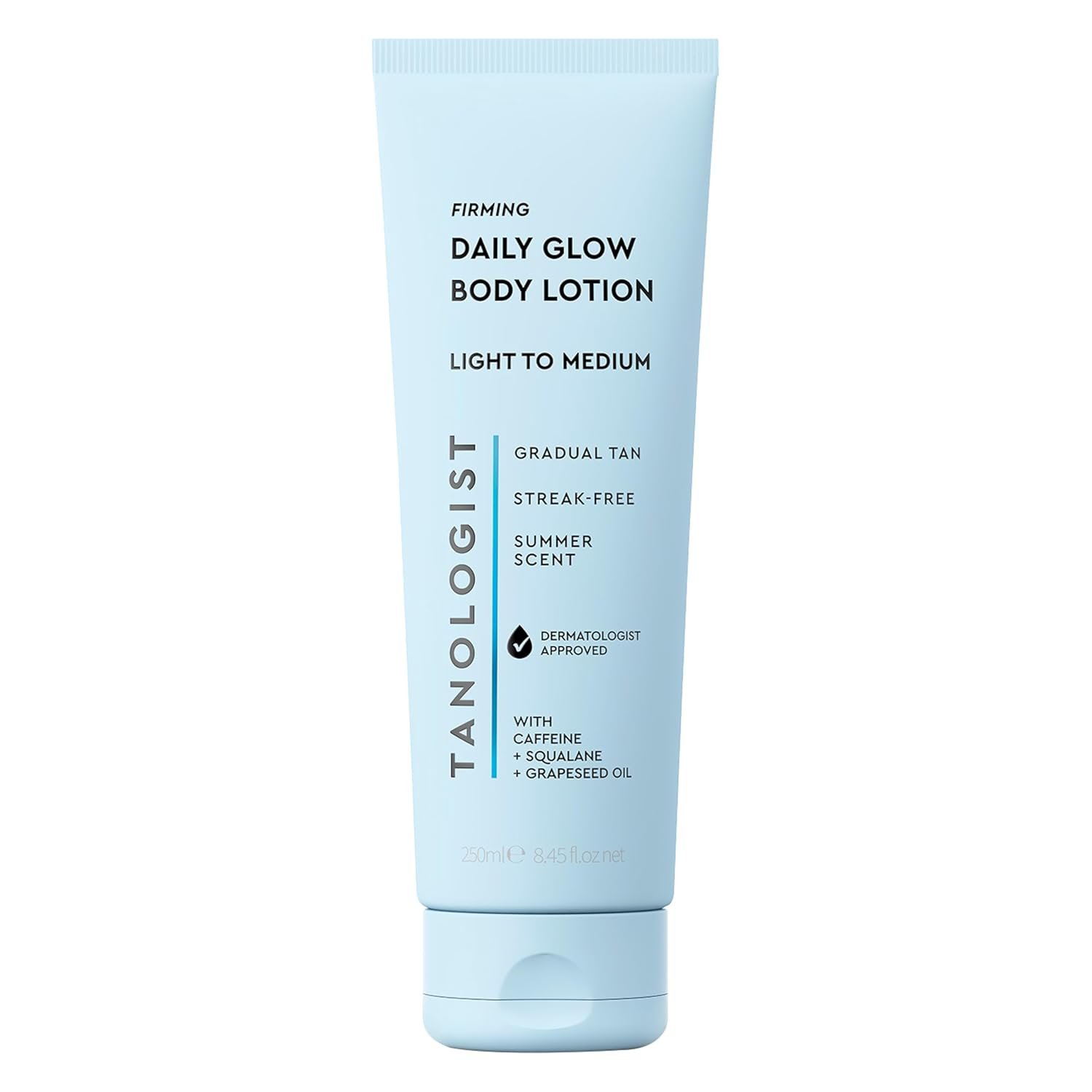 Tanologist Firming Daily Glow Body Lotion, Light/Medium, Gradual Tanning Lotion, No Fake Tan Smell, Streak-Free & Natural-Looking Self Tanner, Vegan, 8.45 fl. oz/250 ml Tube