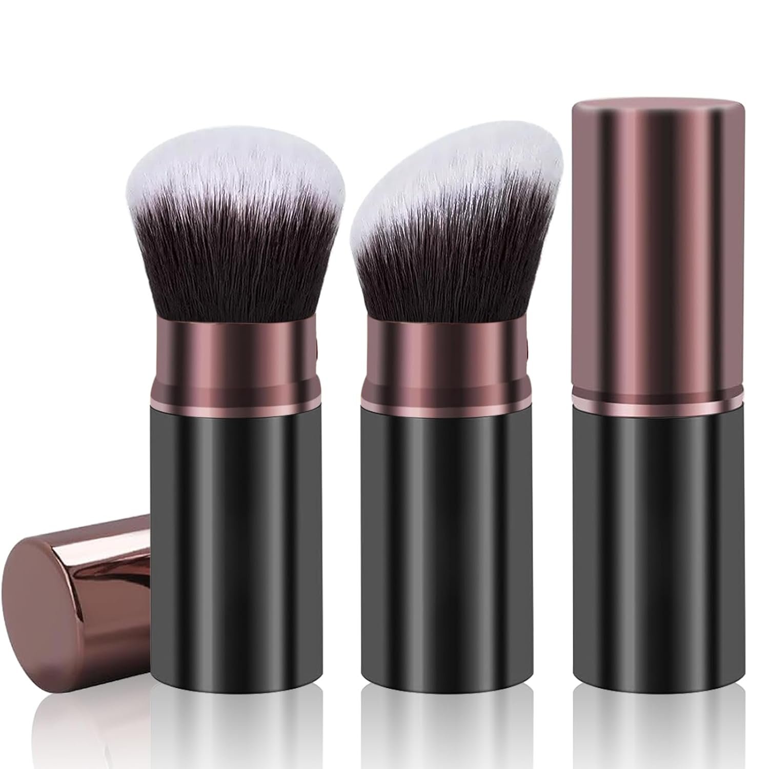 Retractable Kabuki Makeup Brushes, Travel Powder Foundation Professional Makeup Brush Set 2 Pack for Blush, Liquid, Cream, Cosmetics, Loose Powder