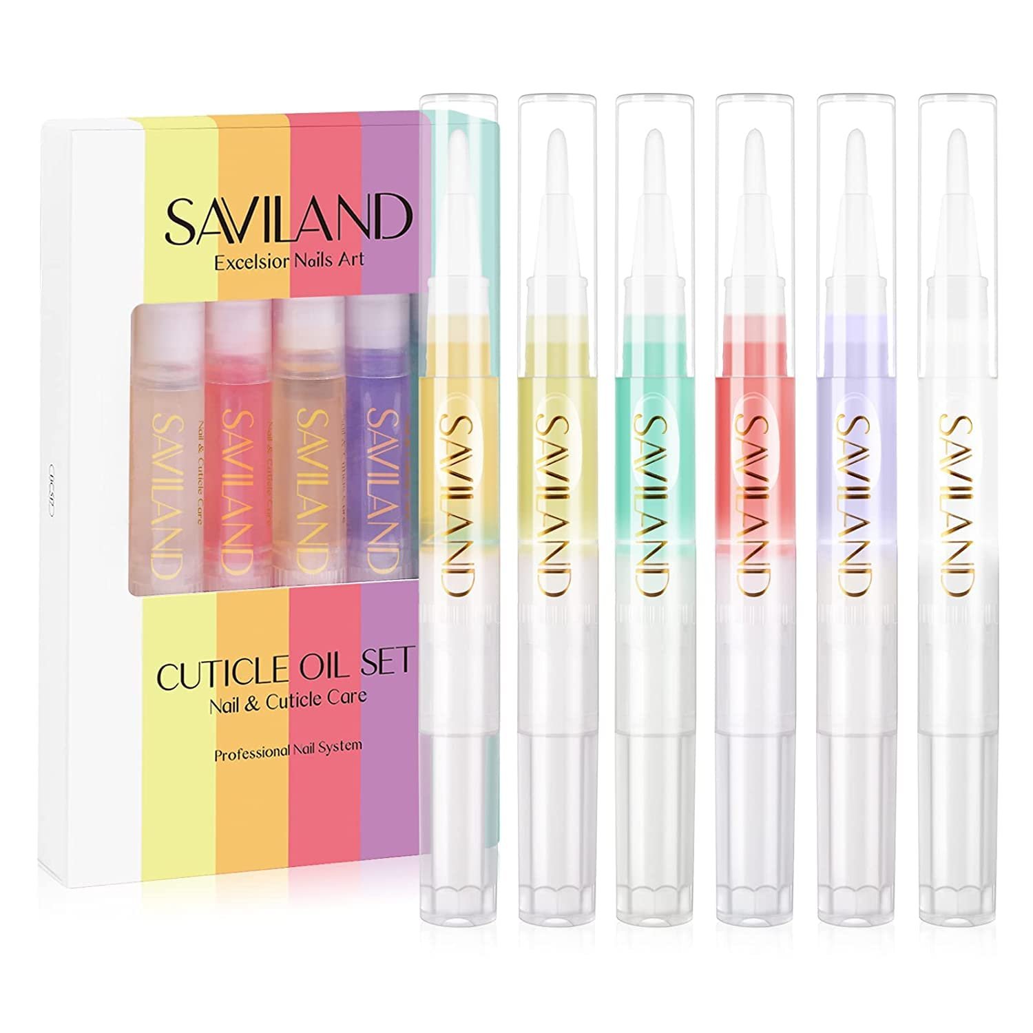 SAVILAND Natural Cuticle Oil Pen: 6PCS Revitalizing Cuticle Oil for Nails with Vitamin E Repaired Cuticles Overnight Cuticle Softener Nail Strengthener Protector for Damaged Skin Thin Nail