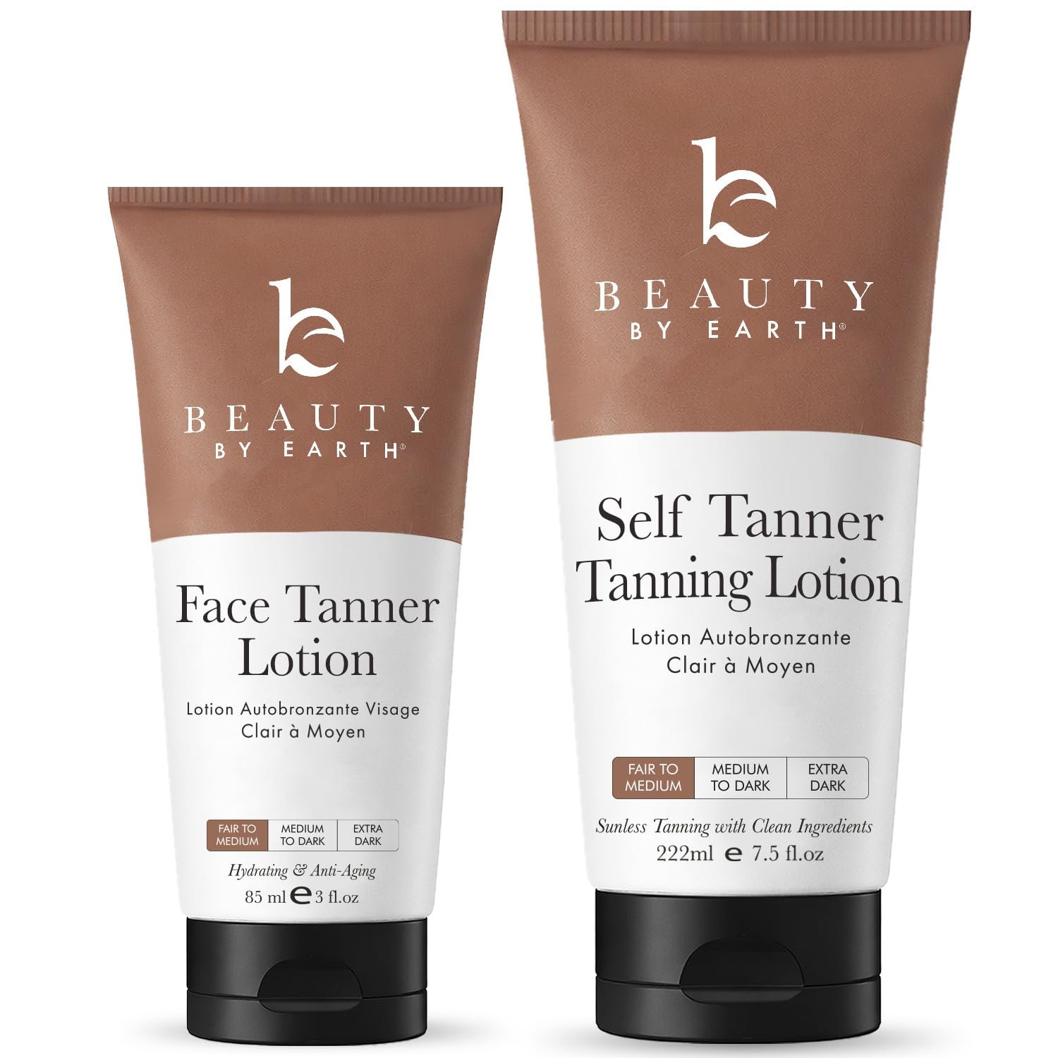 Self Tanner Face & Body – With Organic Aloe Vera & Shea Butter, Sunless Tanning Lotion, Bronzer Buildable Fair to Medium Tan, Fake Tan Self Tanners Best Sellers, 7.5oz (body) 3oz (face)