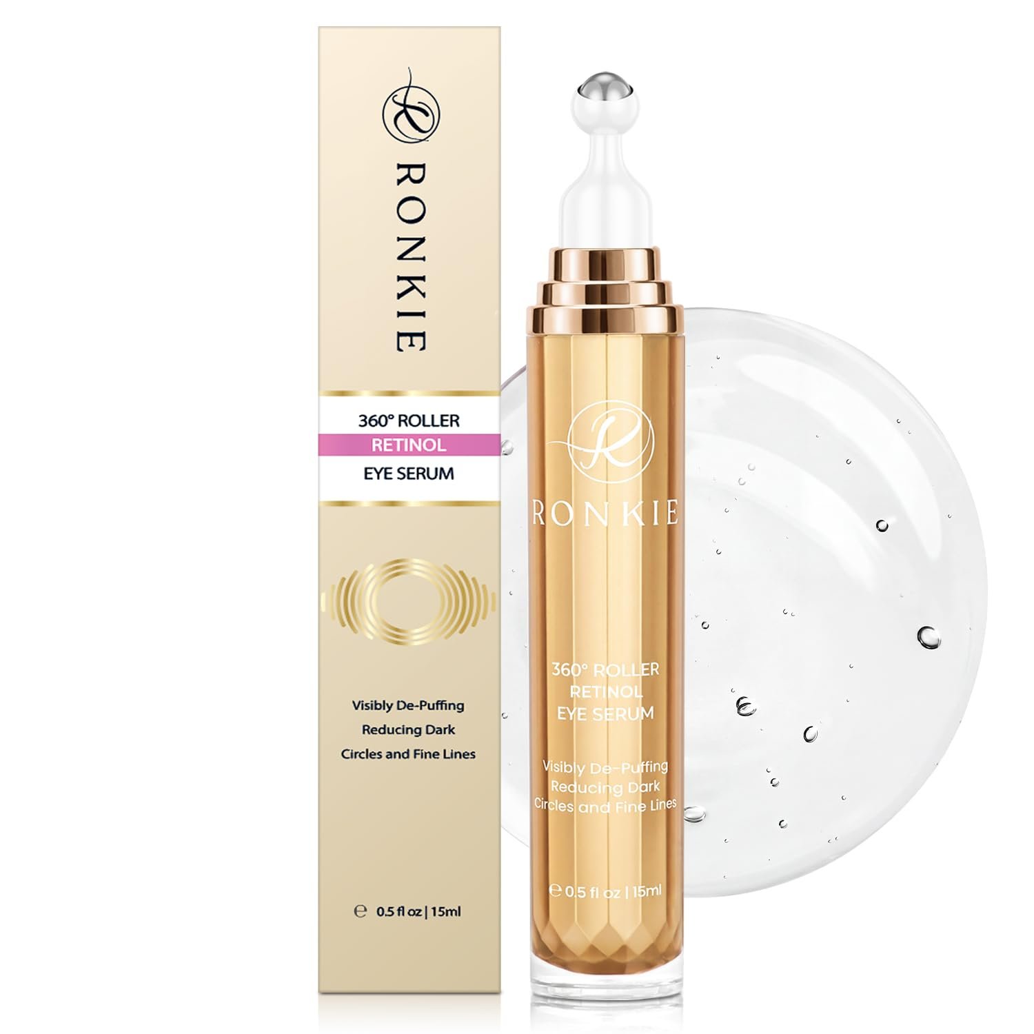 RONKIE Eye Cream for Dark Circles: Under Eye Cream with Retinol Caffeine – Reduces Under Eye Bags and Fine Lines (Gold, 15ML)