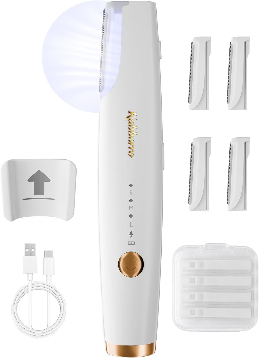 Dermaplane Razor for Women Face,Rechargeable Sonic Dermaplaning Tool with 3 Speeds & LED Light – Non-Irritating Face Razor for Peach Fuzz & Exfoliation – 5 Refill Blades Included, White