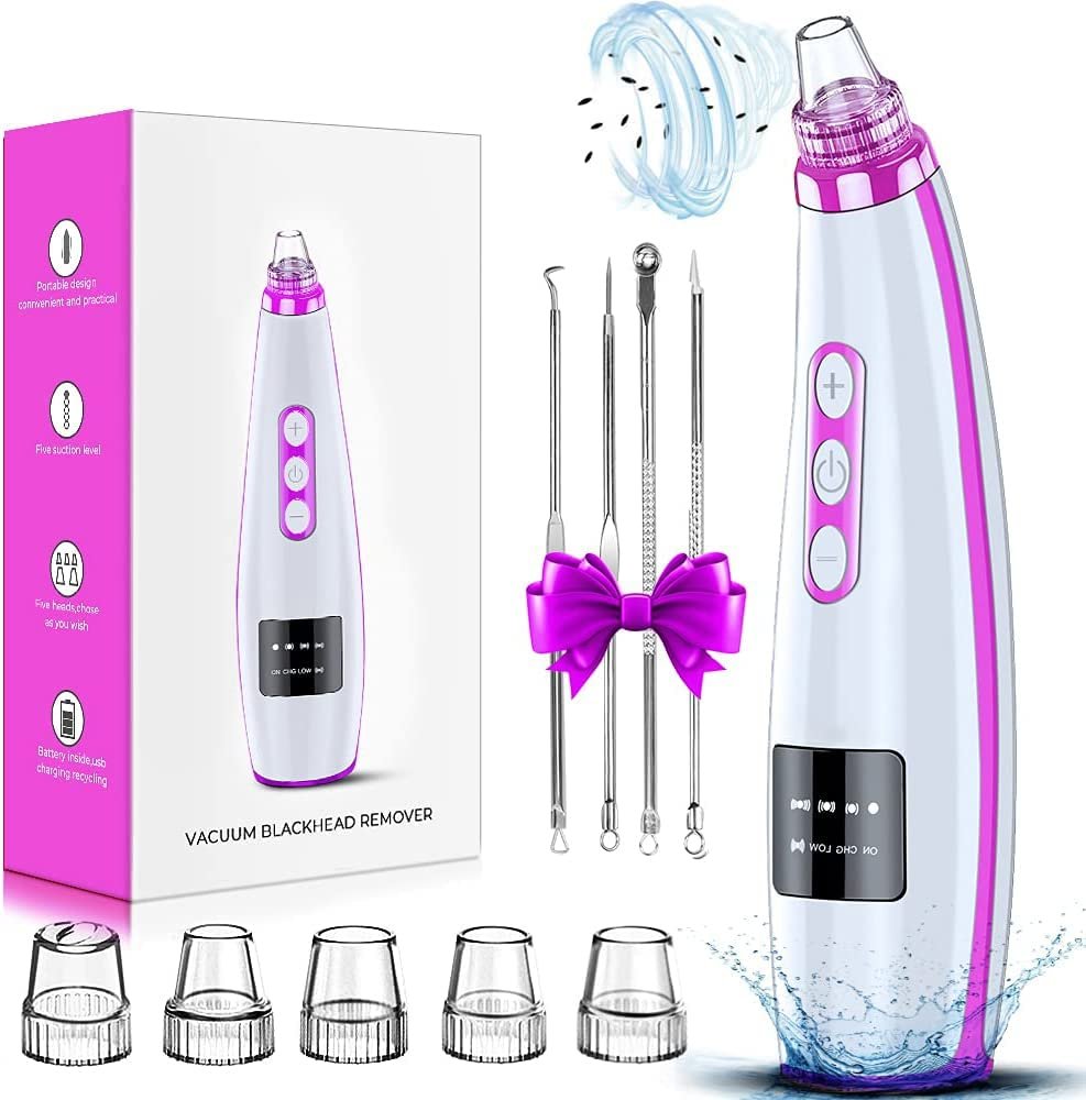 Blackhead Remover Pore Vacuum, Blackhead Vacuum, Facial Pore Cleaner with 5 Adjustable Suction Levels, 5 Probes, USB Rechargeable Pore Cleaner, Electric Comedone Whitehead Extractor Tools Kit