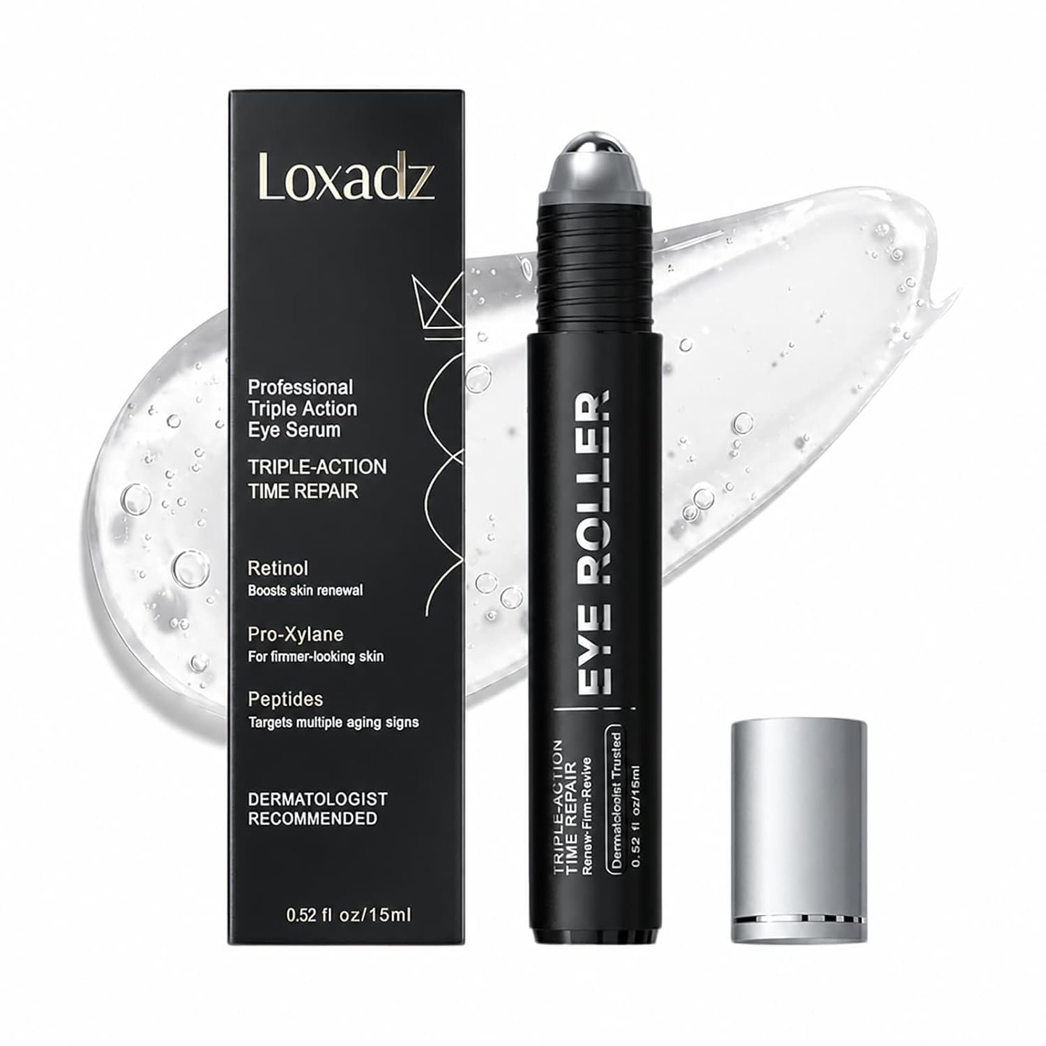 Under Eye Brightener Roller – Caffeine & Retinol Eye Serum for Dark Circles, Puffiness & Fine Lines, Travel Essential Vegan Skincare, Cooling Eye Massage, Dermatologist-Tested, 0.52 fl oz