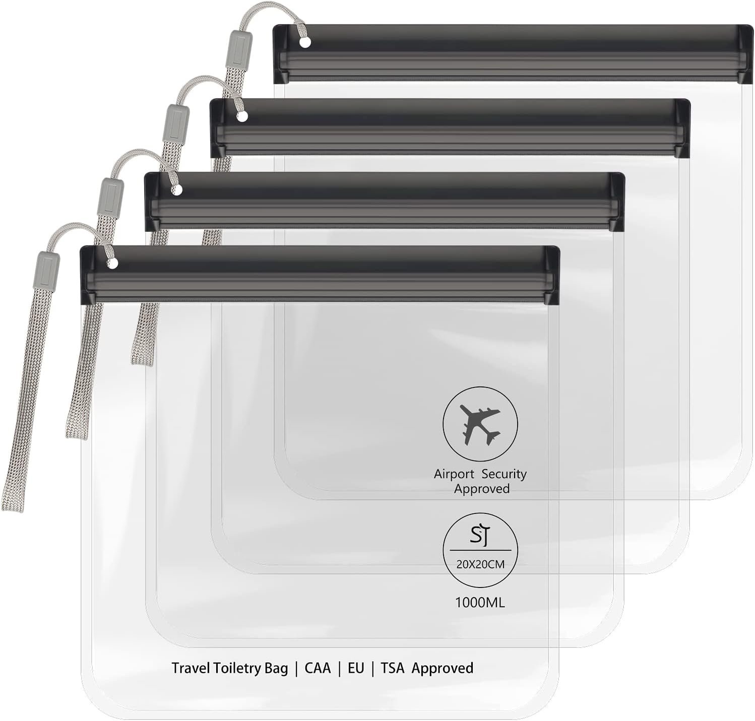 4Pcs Clear TSA Approved Security Toiletry Bag Quart Size for EU UK & US Carry-on Regulations Waterproof & Leakproof Travel Bags for Liquids