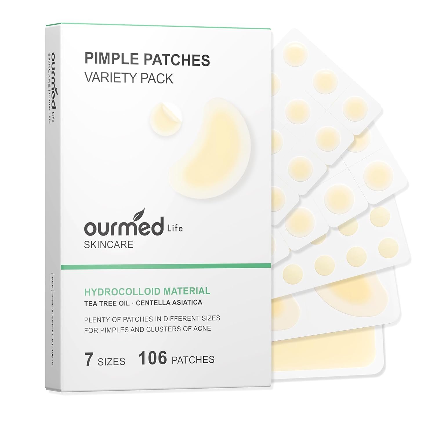 Ourmed Life Hydrocolloid Pimple Patches for Face (106 Count, 7 Shapes) – Invisible Acne Patches with Salicylic Acid, Tea Tree Oil & Centella, Ultra‑Thin Zit Stickers for Overnight Spot Treatment