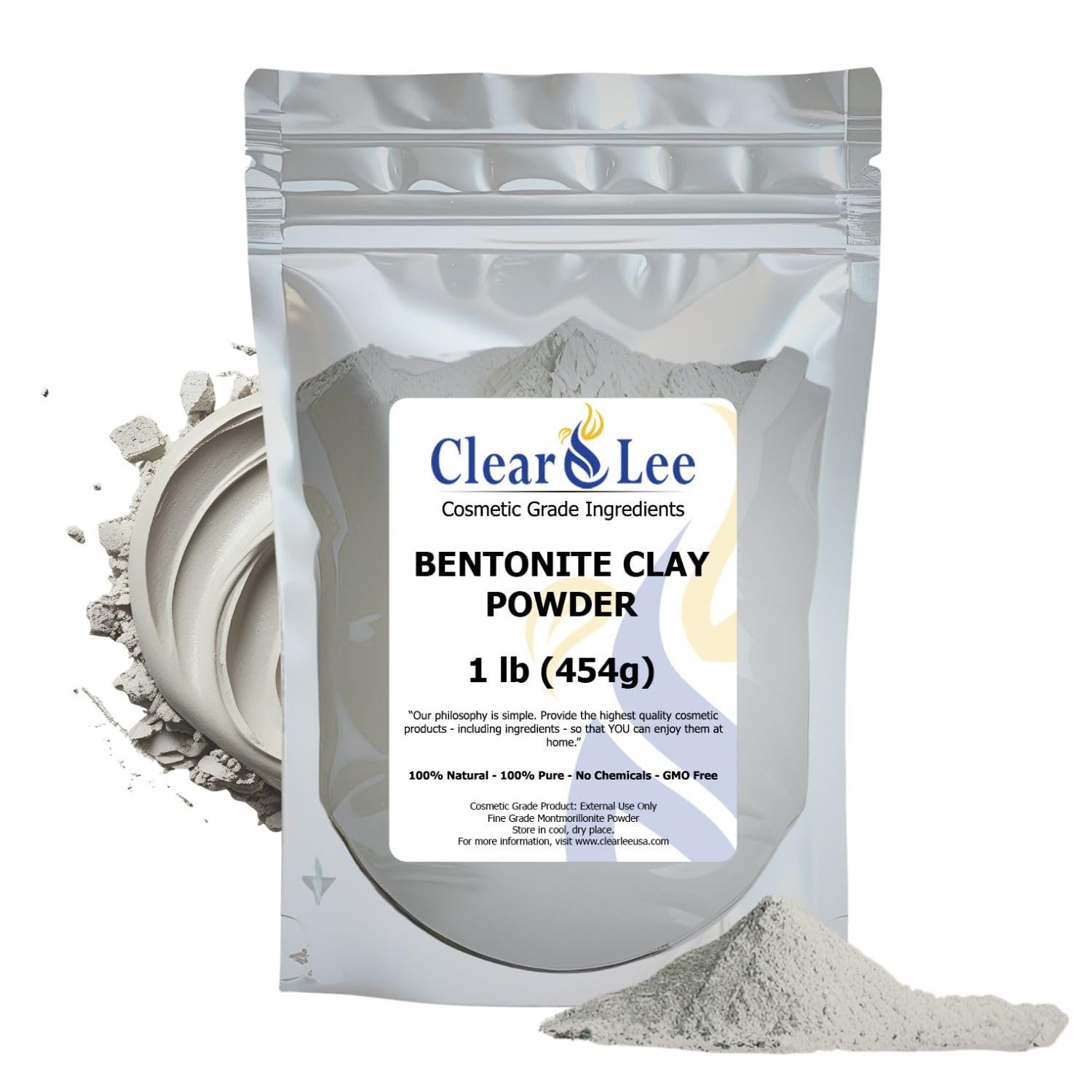 ClearLee Bentonite Clay Cosmetic Grade Powder – 100% Pure Natural Powder – Indian Clay – Great For Skin Detox, Rejuvenation, and More – Heal Damaged Skin – DIY Clay Face Mask (1 LB)