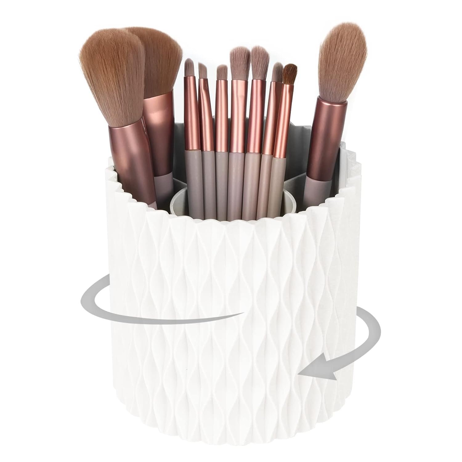 Makeup Brush Holder Organizer – 360° Rotating, 5-Slot Brush Cup for Cosmetics, Lipsticks, Pens | Vanity & Desk Organizer (White)