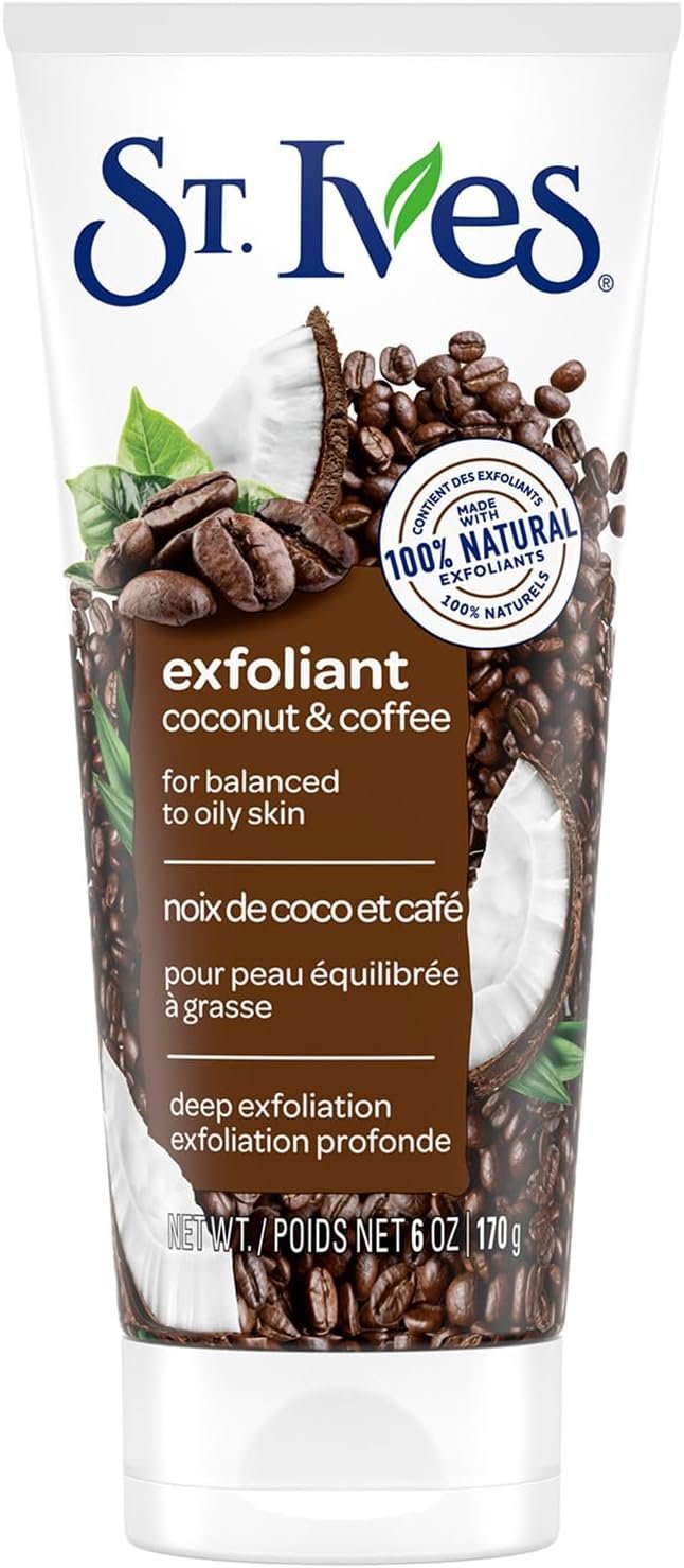 St. Ives Facial Scrub, Energizing Coconut & Coffee – Deep Exfoliant for Fresh, Glowing Skin, 6 Oz