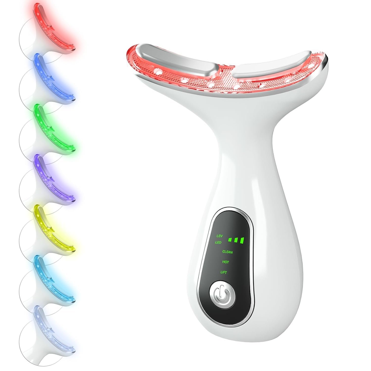 Facial Massager 7 Color Face Lift Device for Face and Neck Massage with 113°F & Vibration & Clean 3-in-1 Multifunctional Wand for Skin Care (White)