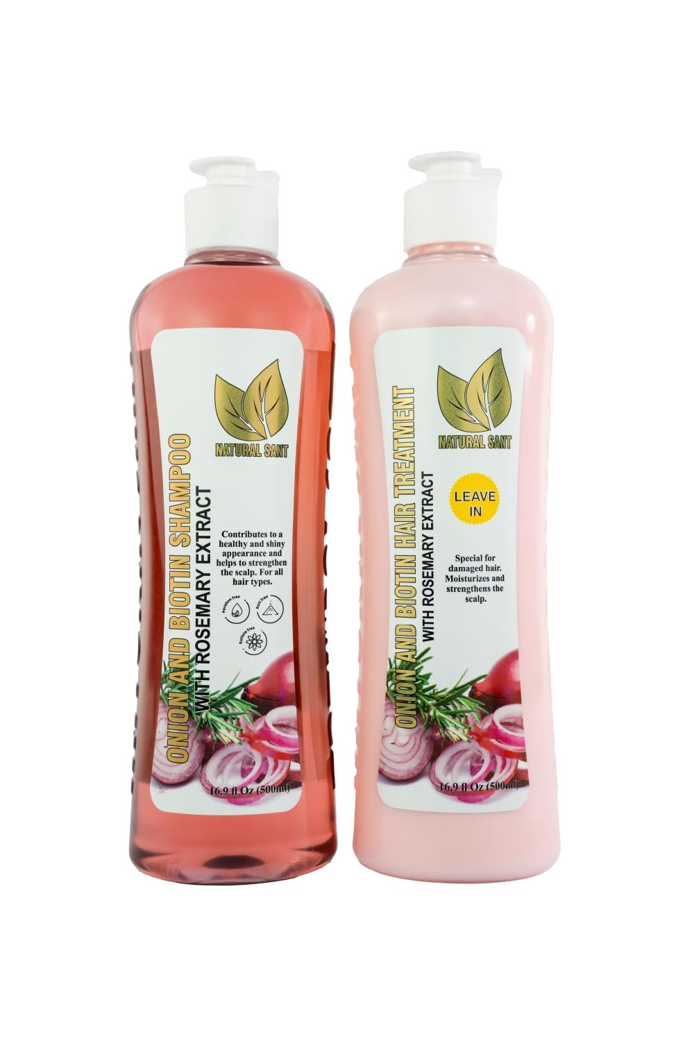NATURAL SANT – Onion Biotin and Rosemary Shampoo & Treatment Set for Stronger, Thicker and Longer Hair – Soft and Shine, Hair Loss and Thinning, Growth Shampoo, Paraben Free, Silicone Free