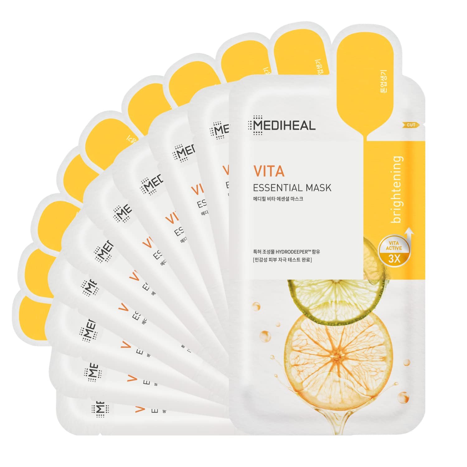 Mediheal Best Korean Sheet Mask – Vita Essential Face Mask 10 Sheets Vitamin Mask For All skin types Smoothing Tightening Toning up Brightening