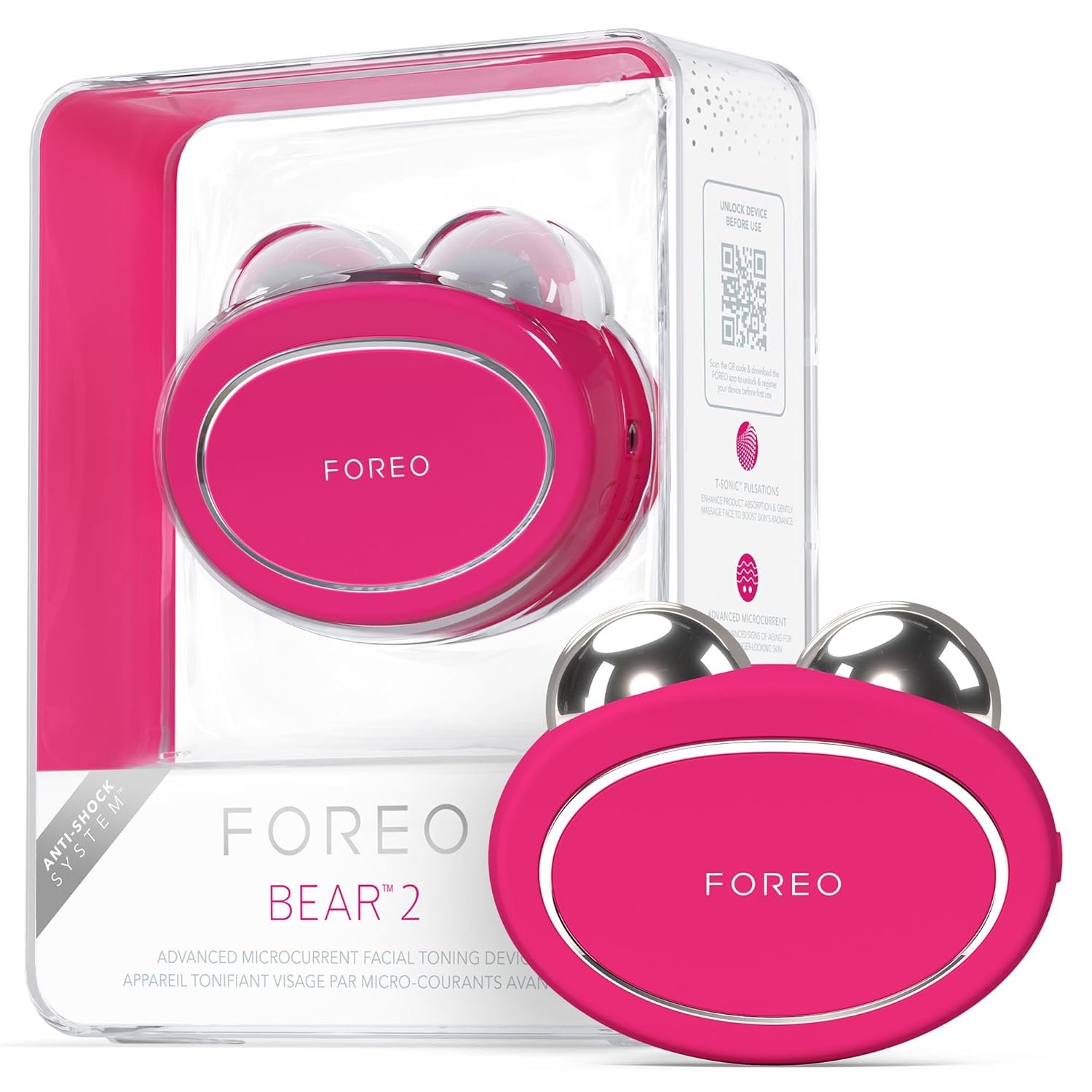 FOREO Bear 2 Advanced Toning Microcurrent Facial Device -Face Sculpting Tool – Firm & Contour – Non-Invasive – Increases Skin Care Absorption – Fuchsia