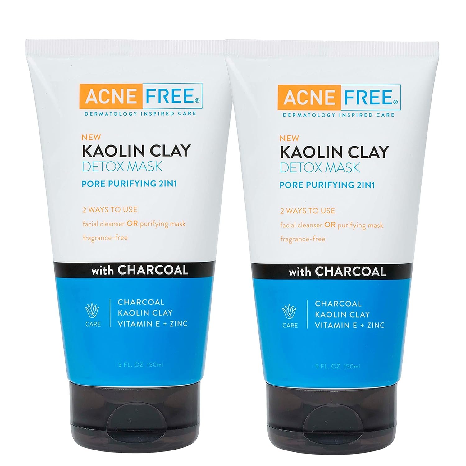 AcneFree Kaolin Clay Detox Mask with Charcoal, 5 Ounce – Pack of 2
