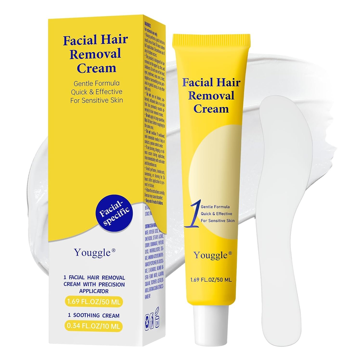 Facial Hair Removal For Women, Painless & Gentle Hair Removal Cream | Chin | Upper Lip | Cheeks for Sensitive Skin (7 Min, 7 Days) – 1.69Fl Oz