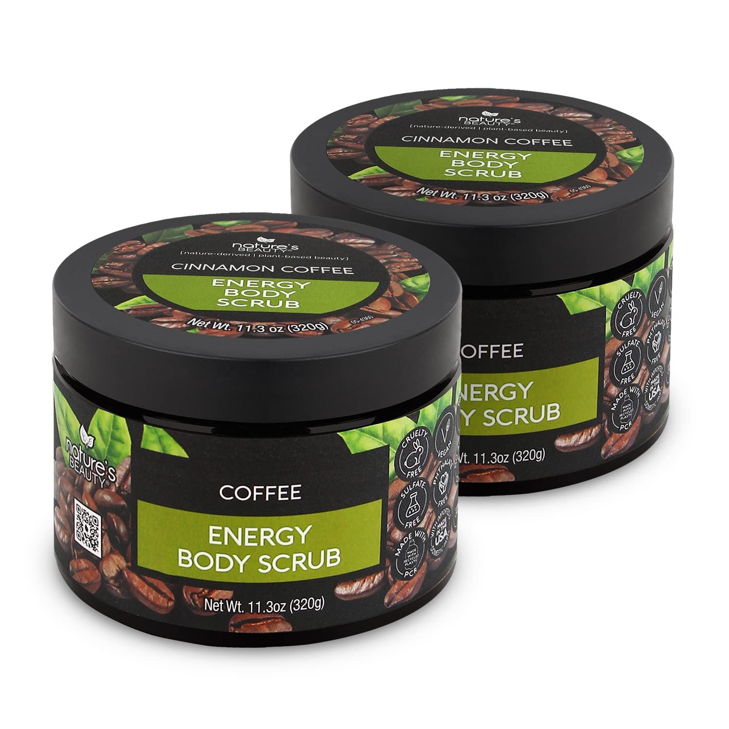 Nature’s Beauty Cinnamon Coffee Energy Body Scrub Multi-Pack – Gently Exfoliate, Energize & Invigorate Dull Skin, Made w/Pomegranate & Babassu Oil + Coffee Seed Powder, 11.3 oz (2 Pack)