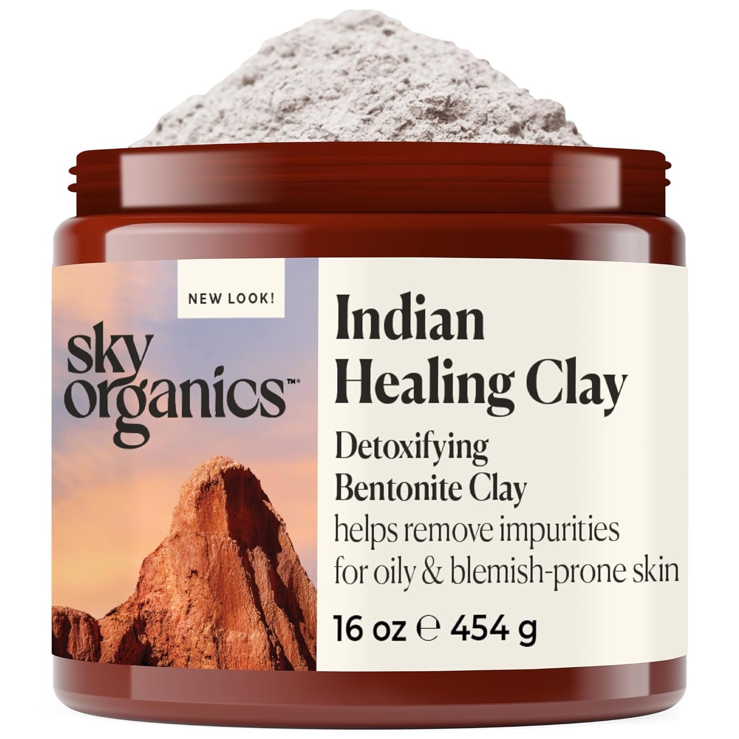 Sky Organics – Indian Healing Clay, 16 oz – Detoxifying Bentonite Clay Powder – Exfoliating Face Mask – Pore Cleaner – Combination & Oily Skin – Natural, Vegan & Cruelty Free, DIY eBook included