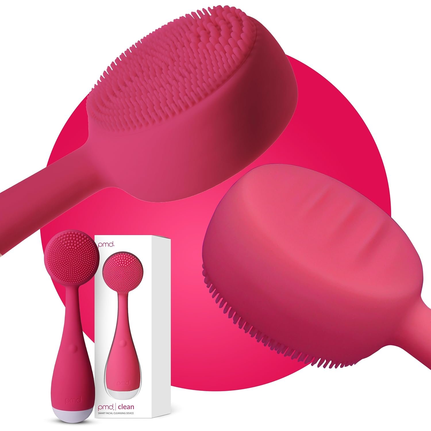 PMD Beauty Clean, Acne, and Redvolution – Electric Facial Cleansing Brush, Smart Facial Device with Silicone Brush & Anti-Aging Massager, Red and Blue LED Light