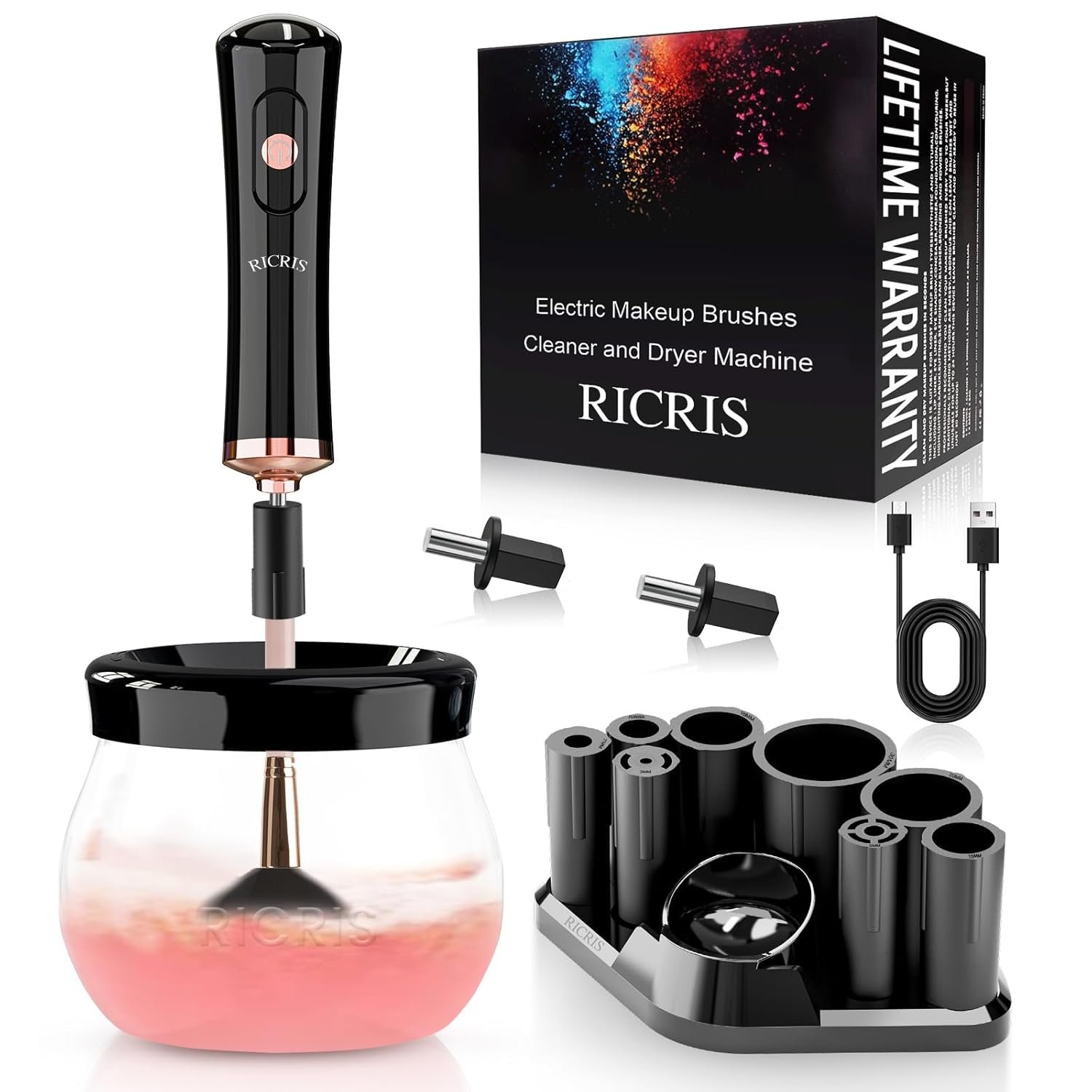RICRIS Electric Makeup Brush Cleaner and Dryer Machine – Super Fast Clean and Dry Make Up Brushes – Automatic Cosmetic Brush Spinner Washer Tools