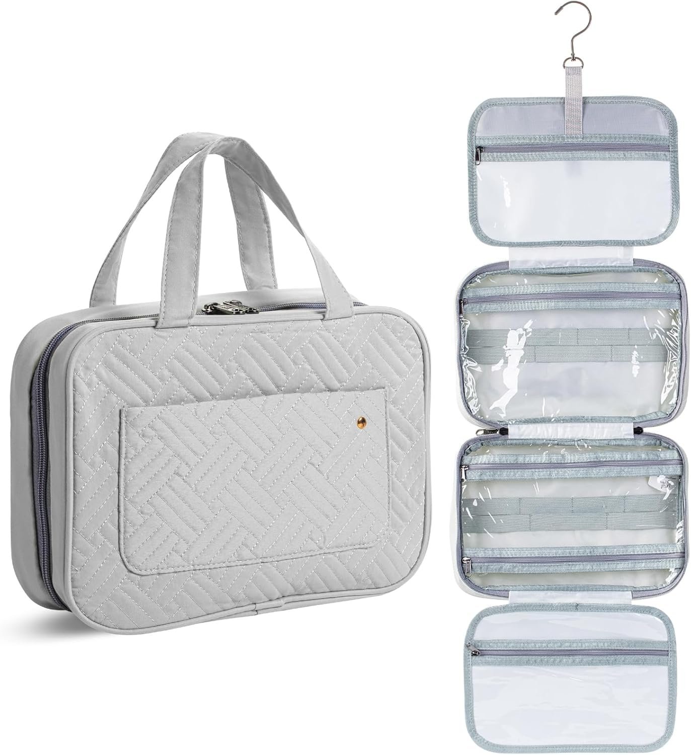Ms. Pen- Travel Toiletry Bag Organizers, Gray, Makeup Travel Bag for Toiletries with Hanging Hook, Water-Resistant