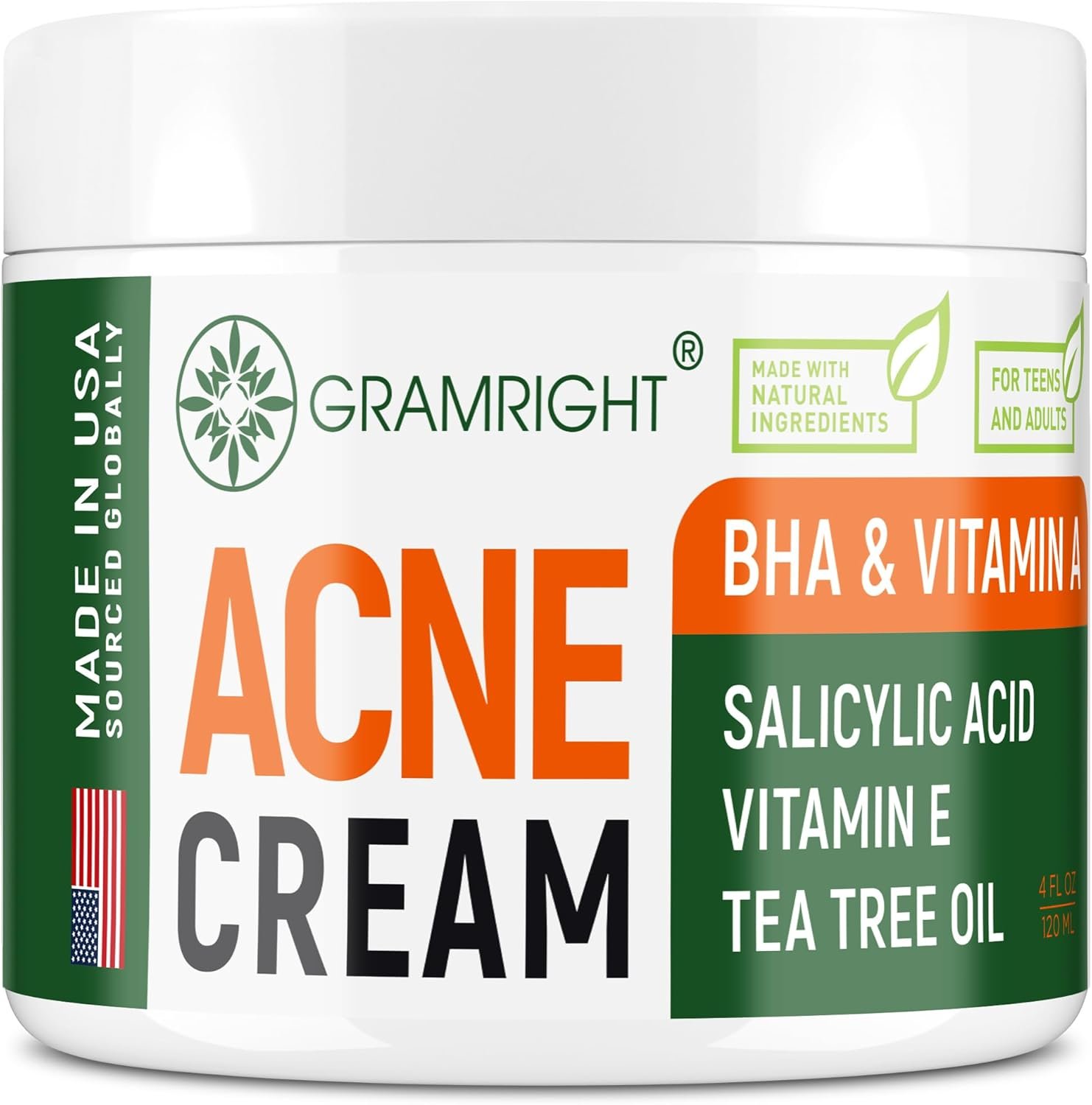 Acne Face Cream – Acne Spot Treatment for Face & Acne Dots – Tea Tree Oil & Salicylic Acid – Natural Cystic Acne Treatment – Made in USA – For All Skin Types – Acne Scar Cream & Pimple Remover 4 fl.oz