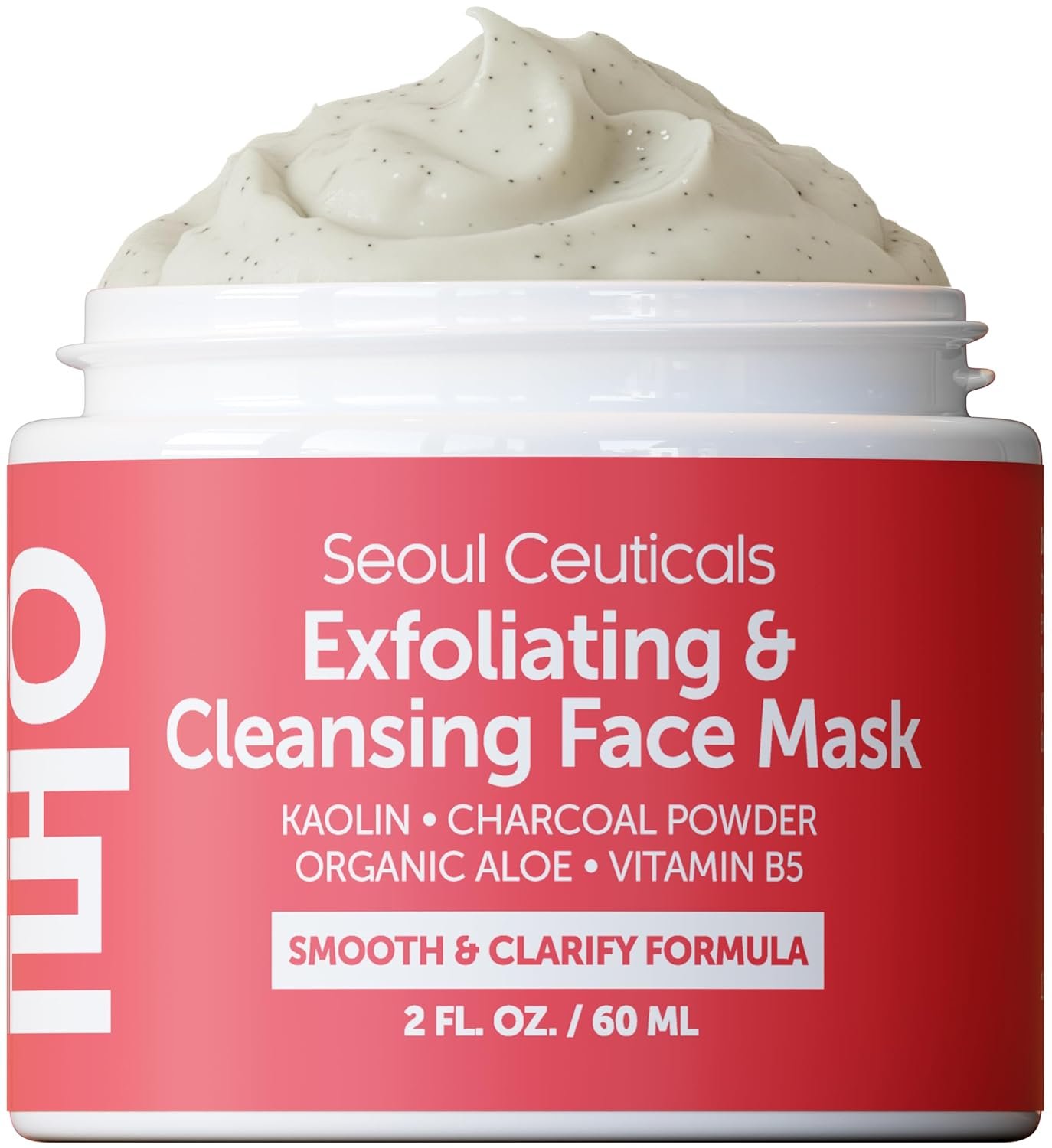 SeoulCeuticals Korean Skin Care Exfoliating Face Scrub – K Beauty Cream Face Mask Skincare – Kaolin Clay + Charcoal Korean Mask for Smooth Skin 2oz