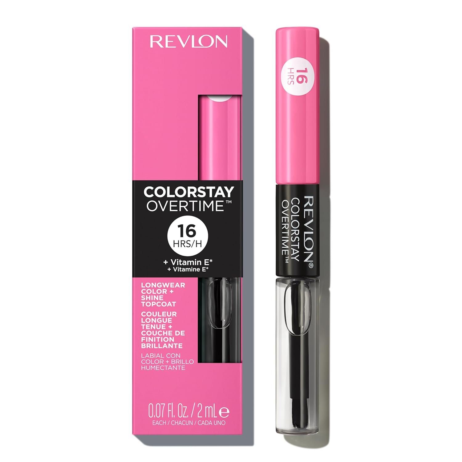 Revlon ColorStay Overtime Liquid Lipstick with Clear Lip Gloss, Long-Lasting Lip Color, Dual Ended with Moisturizing Vitamin E, 080 Keep Blushing, 0.07 fl oz