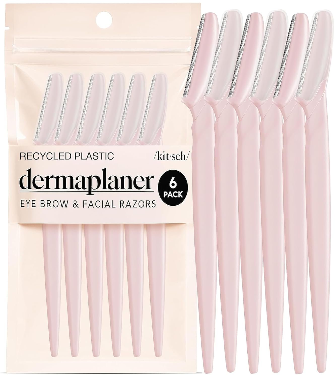 Kitsch Dermaplane Razor for Women Face – Face Razors for Women & Men, Eye Brow Razors & Face Shaver – Exfoliating Facial Razor & Dermaplaner as Skin Care Tool for Smoother Skin – Blush, 6 pcs