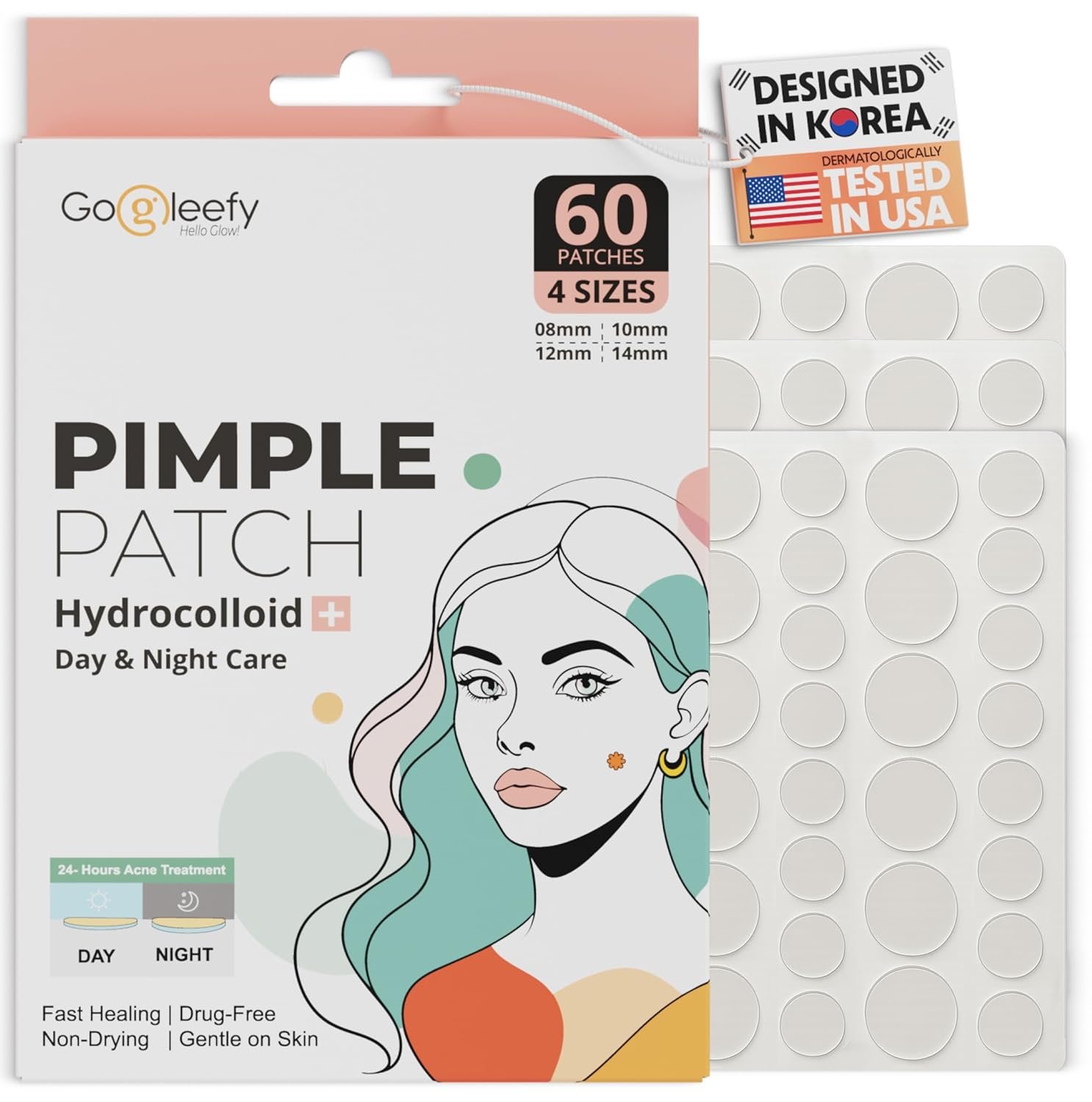 Pimple Patches for Face – Day & Night Acne Patches for Fast Healing, Skin Clarity – Invisible Hydrocolloid Patches, Waterproof Spot Treatment – All Skin Types Zit Patches of 60/120/180