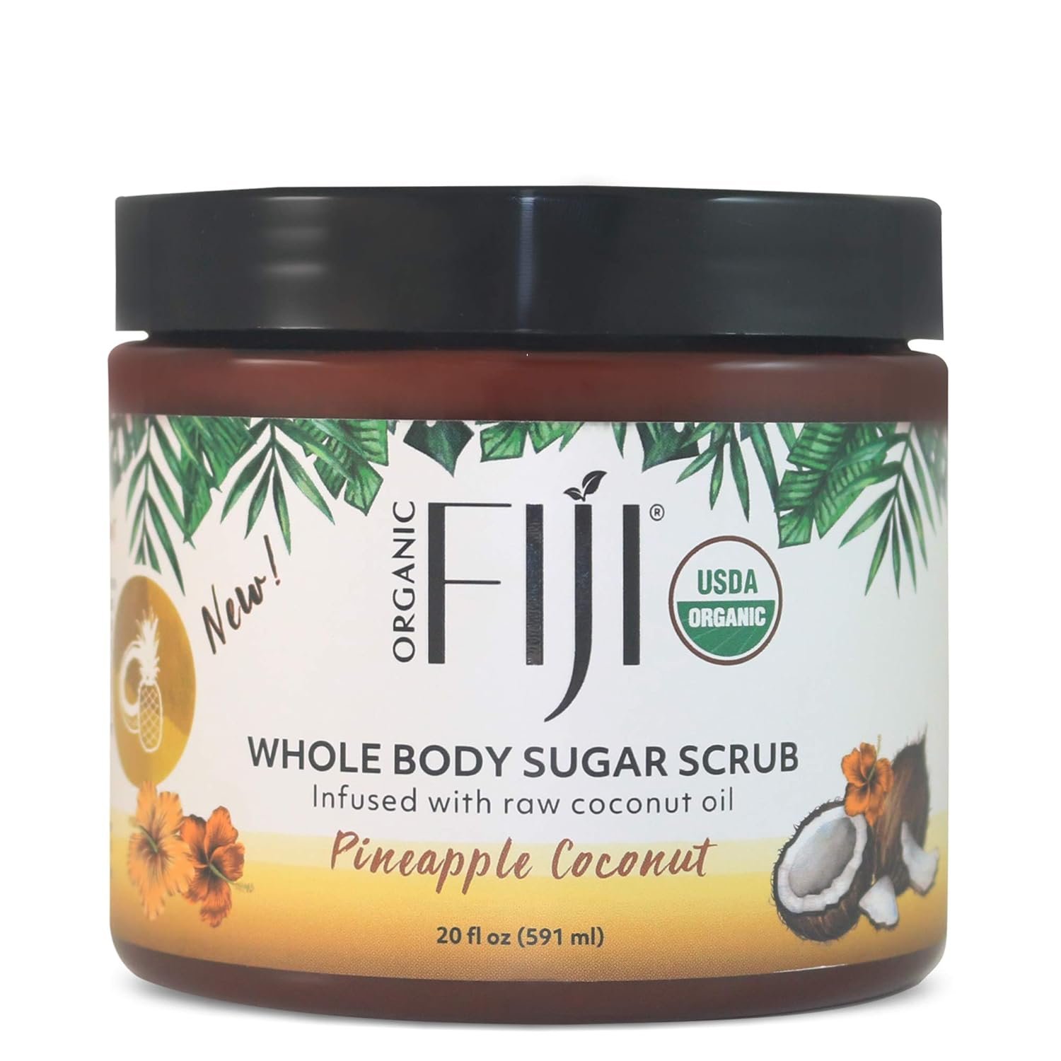 Organic Fiji Whole Body Scrub – Infused with Coconut Oil, Exfoliating Sugar Scrub for Smooth and Soft Skin, Exfoliates & Restores Skin’s Natural Biosphere, Pineapple Coconut 20 oz