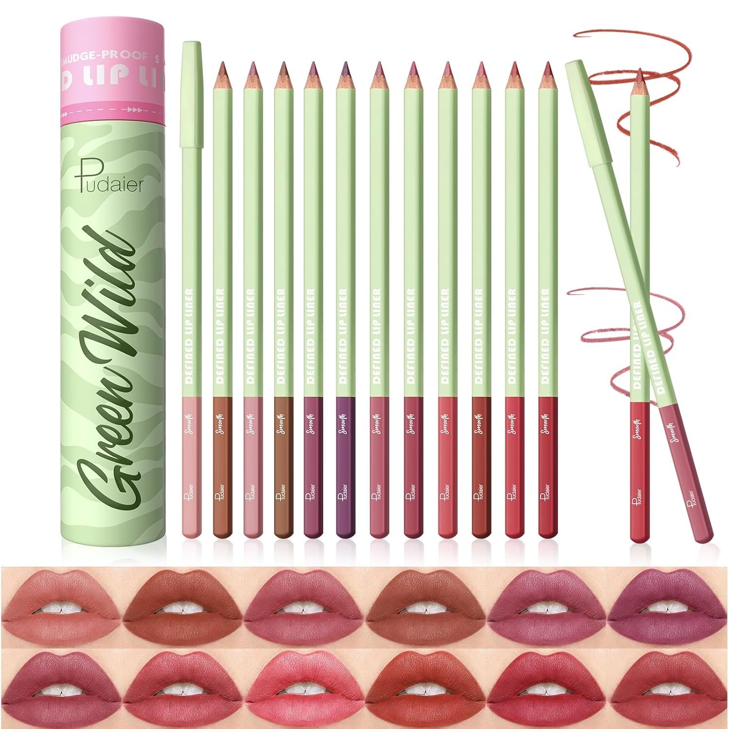 Pudaier 12-Color Lip Liner Set – Matte Velvet Lip Liners With Storage Bucket, Waterproof & Long-Lasting Nude Lip Liner Pencils, Creamy Smooth & High Pigmented, for Defining & Filling Lips