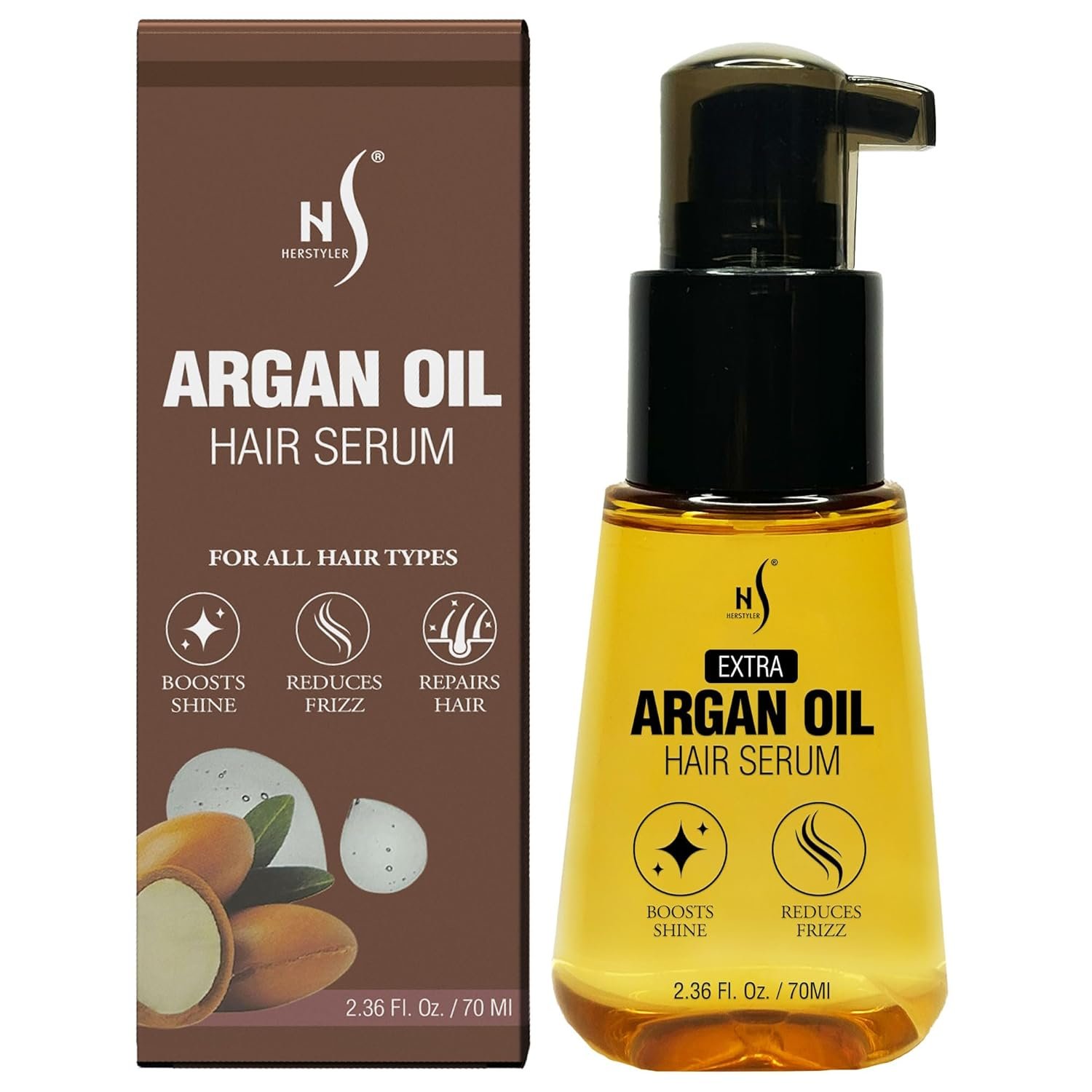 HerStyler Advanced Argan Oil Hair Serum for Women – Anti Frizz Serum for Hair – for Frizzy, Dry and Damaged Hair – Nourishing – 2.36 Fl Oz / 70 Ml (1 Pack)