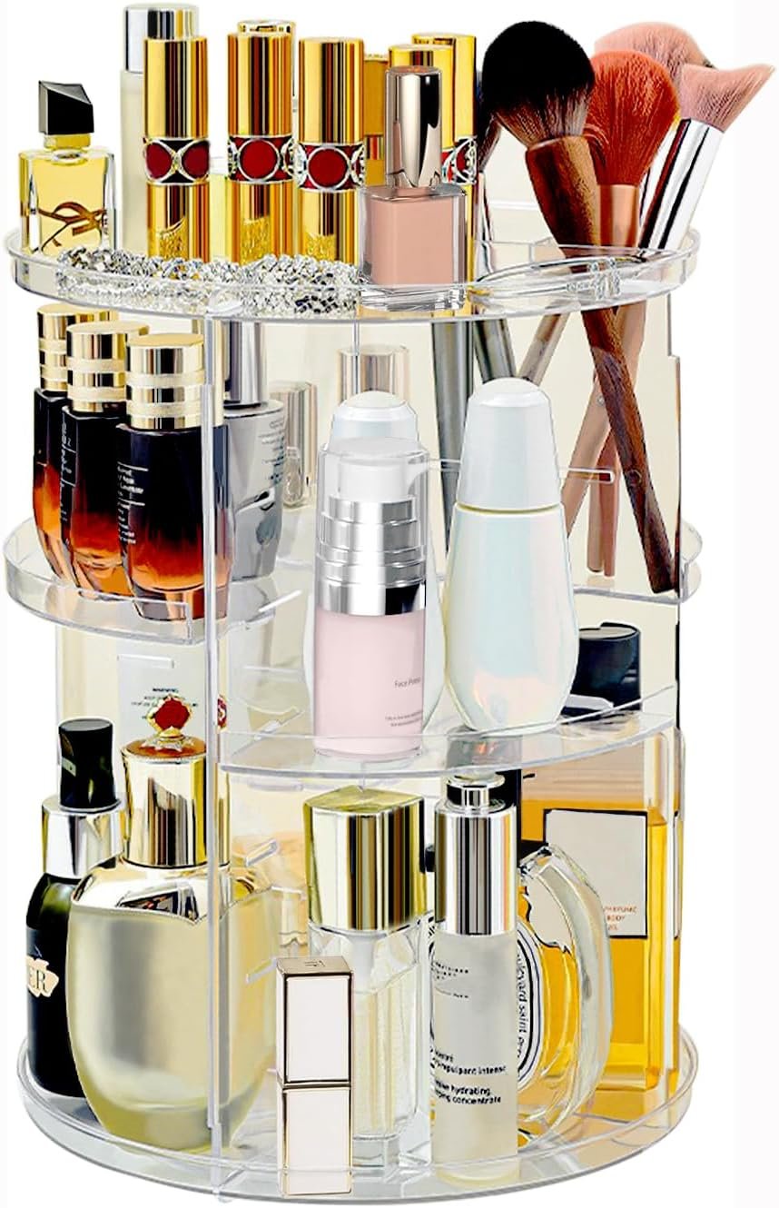 360 Rotating Makeup Organizer for Vanity Adjustable Cosmetic Display Case Large Capacity Skincare Organizers Perfume Organizer Spinning Holder for Countertop Vanity and Bathroom