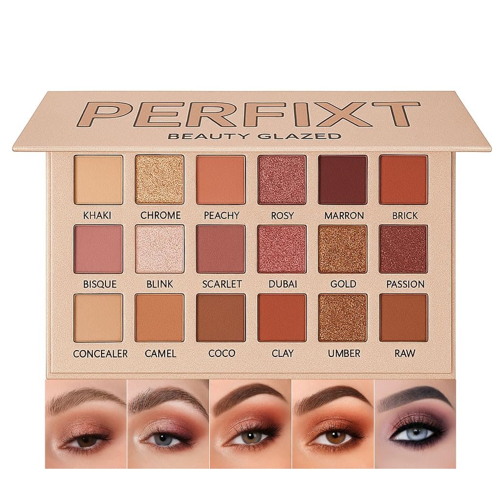 18 Color Natural Eyeshadow Palettefor Older Women – Champagne Shimmer Matte & Glitter Finish with Built-In Concealer Shade – Mauve Plum Brown Nude Eyeshadow Palette, Cream Eyeshadow for Mature Skin